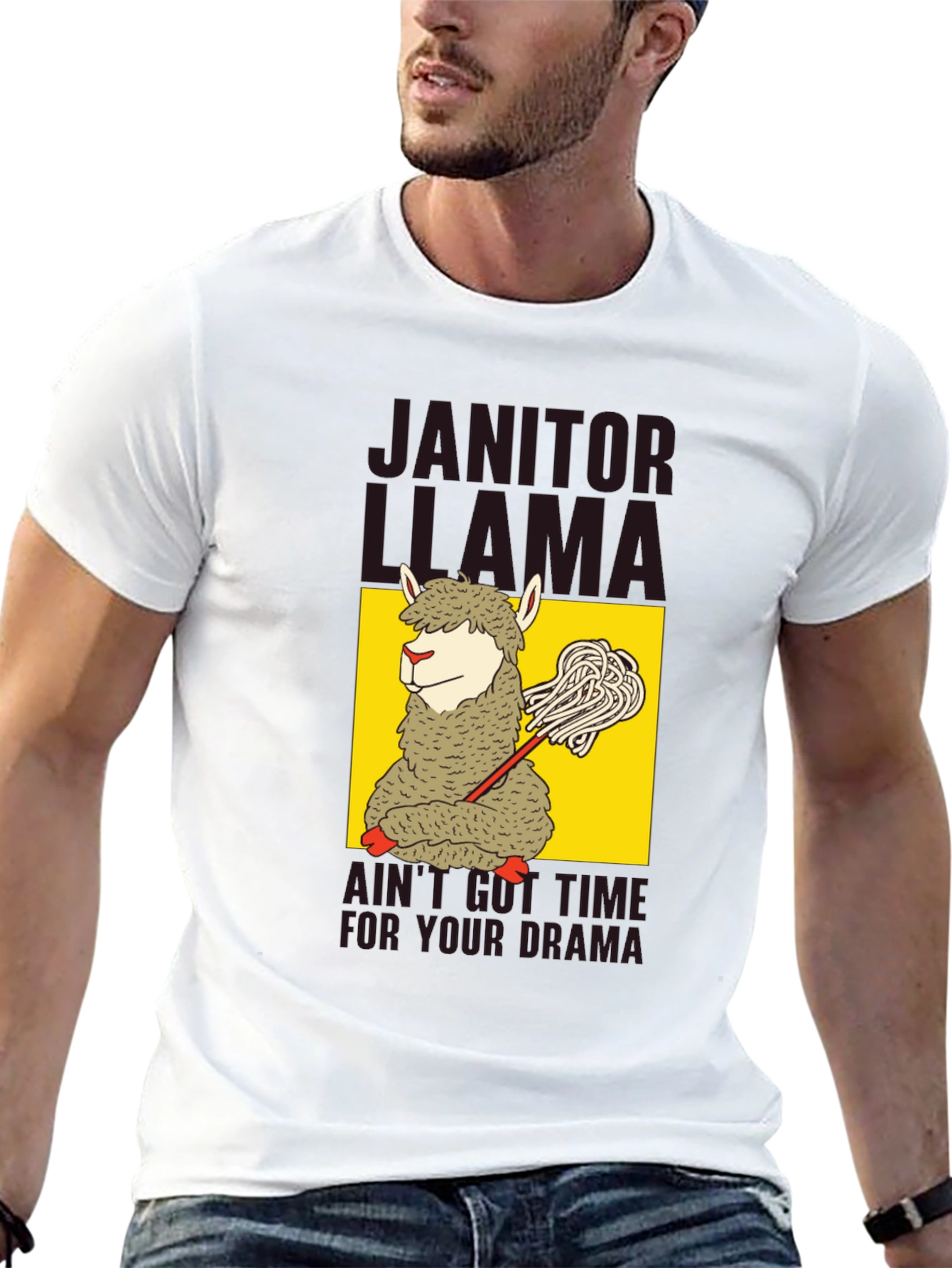 Black Janitor Llama Graphic T-Shirt view 13