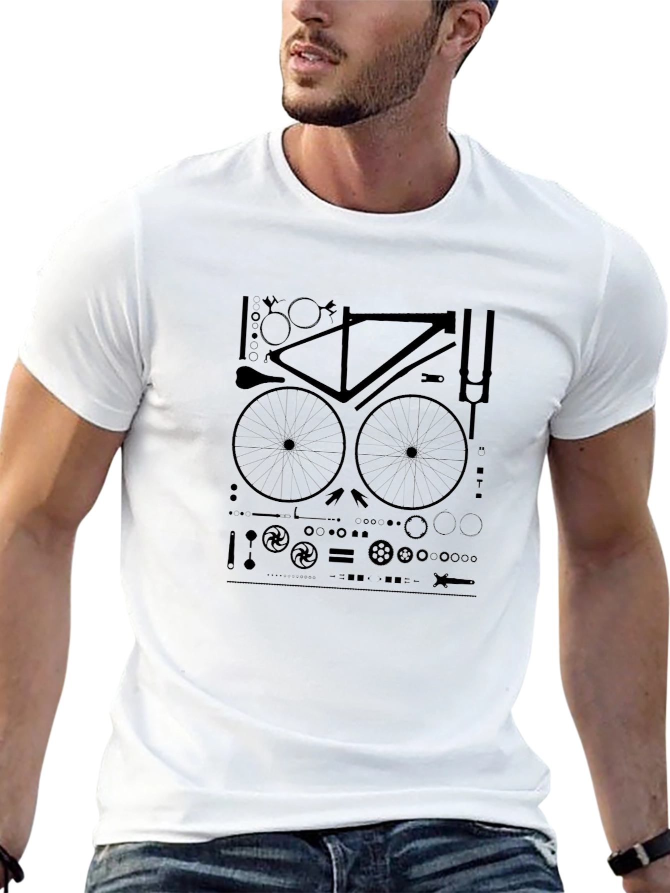 Black Bike Parts T-Shirt - Black Cotton Graphic Tee view 13