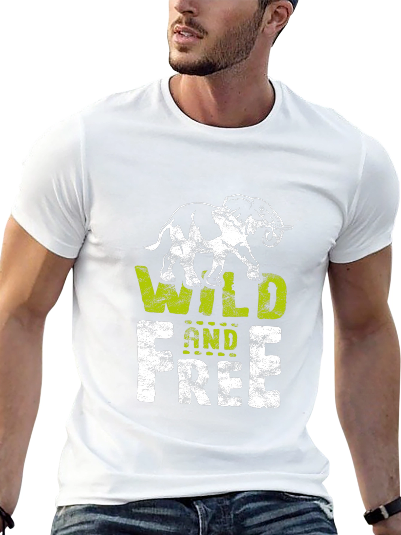 Black Wild and Free Graphic T-Shirt - Elephant Design view 13