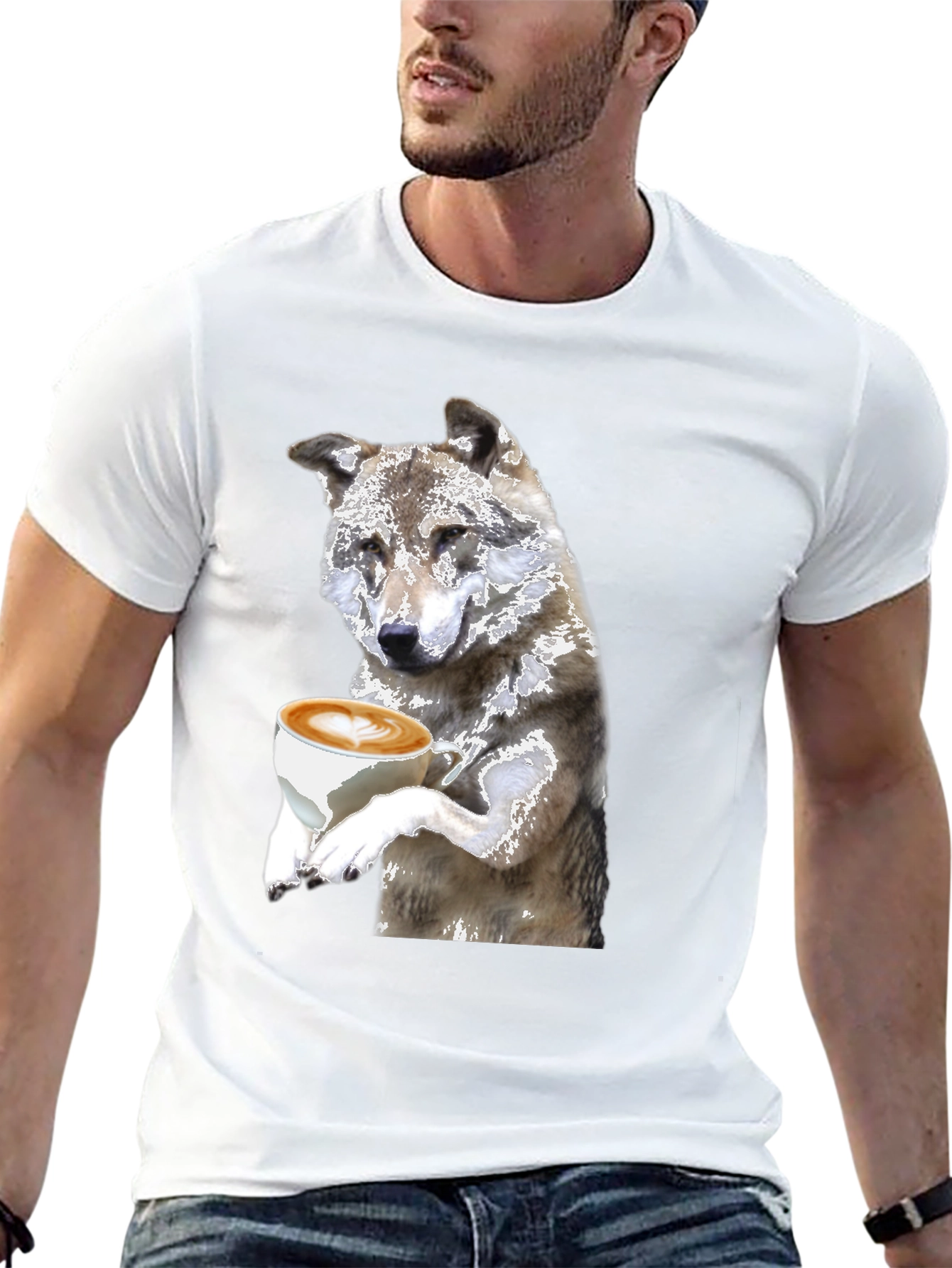 Wolf Latte Art T-Shirt - Black - 13