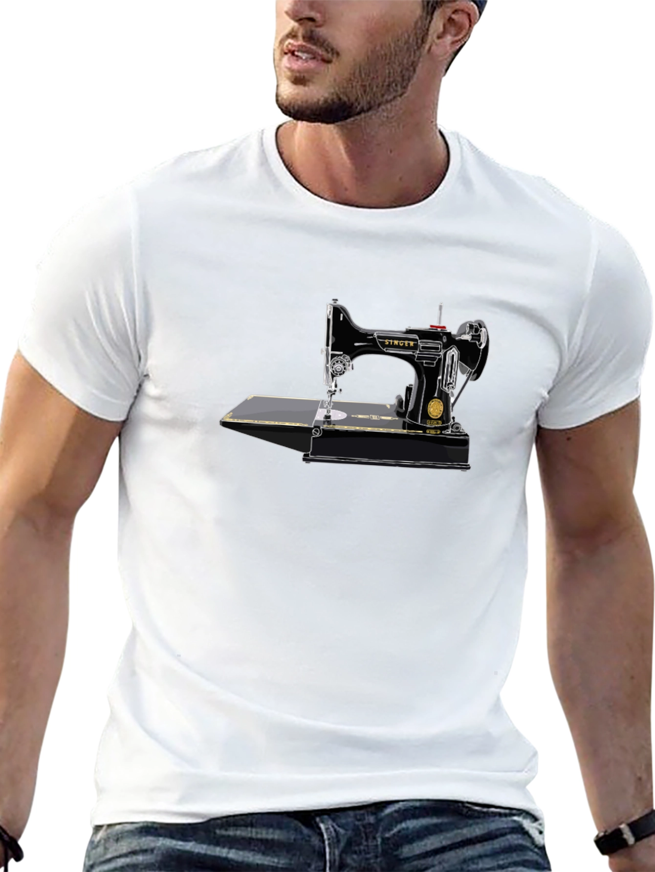 Black Vintage Sewing Machine T-Shirt - Retro Design view 13