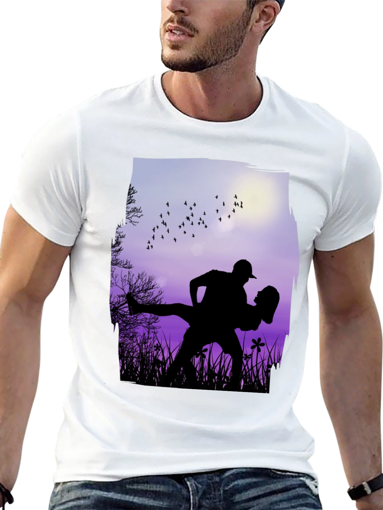 Black Silhouette Couple Dance Graphic T-Shirt - Romantic Design view 13