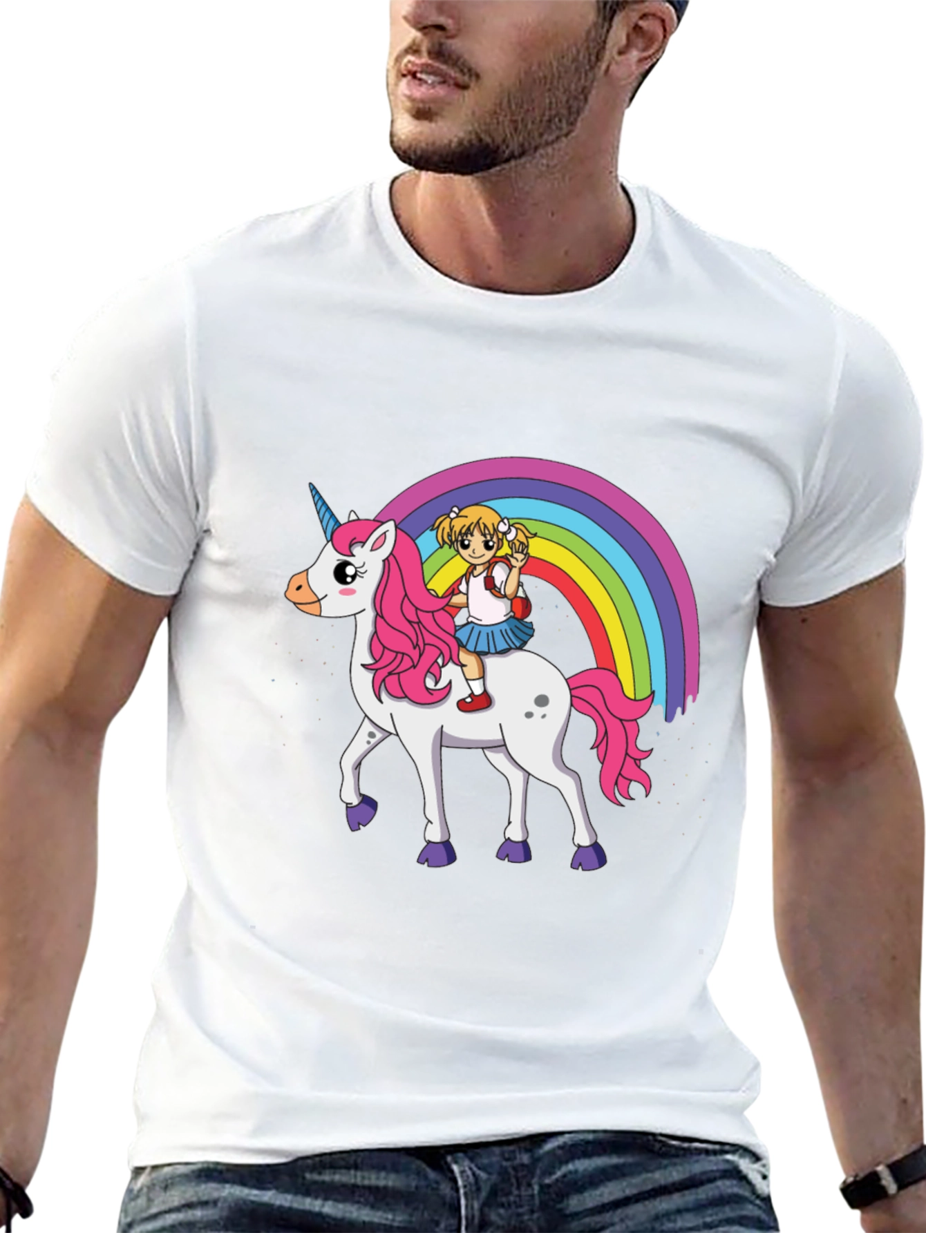 Black Unicorn Rainbow Ride Graphic T-Shirt view 13