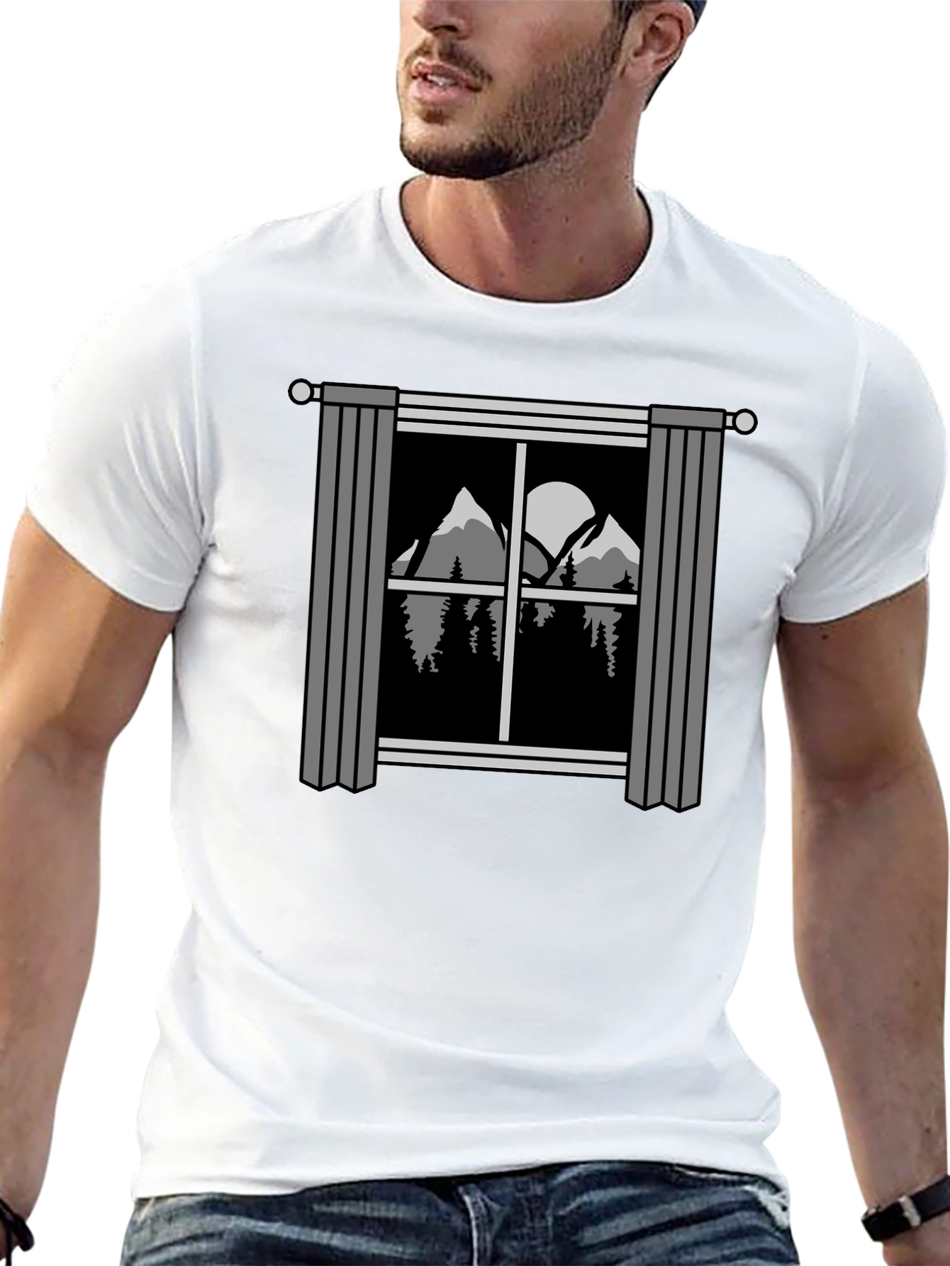 Black Mountain View T-Shirt - Nature Window Graphic Tee view 13