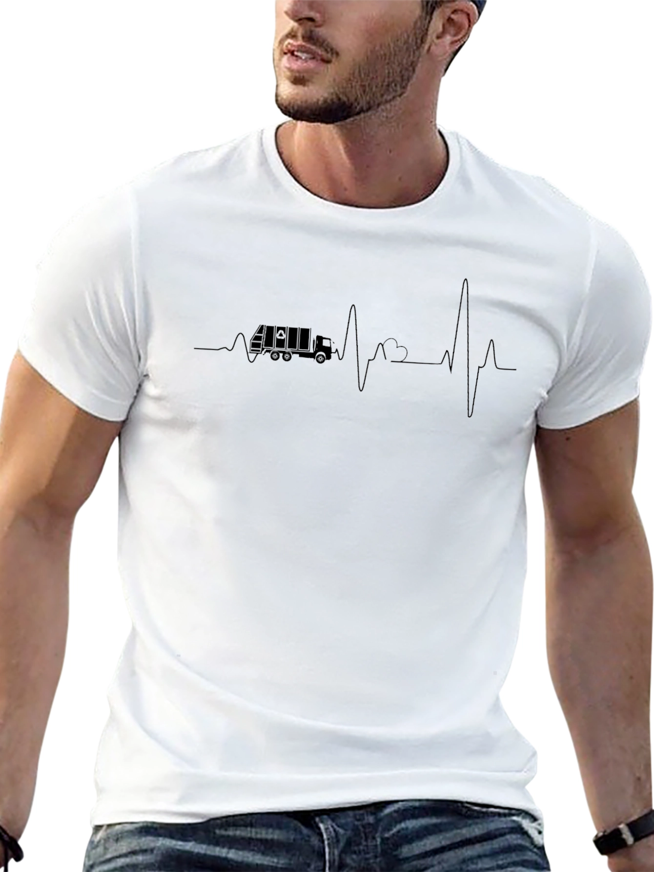 Black Truck Driver Heartbeat T-Shirt - Black view 13