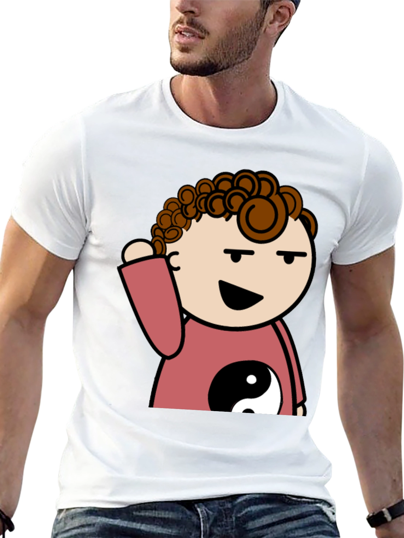 Black Yin Yang Cartoon Tee - Mens Black T-Shirt view 13