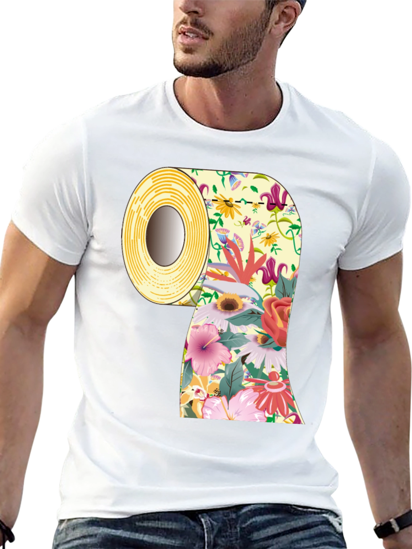Black Floral Toilet Paper Roll Graphic T-Shirt view 13