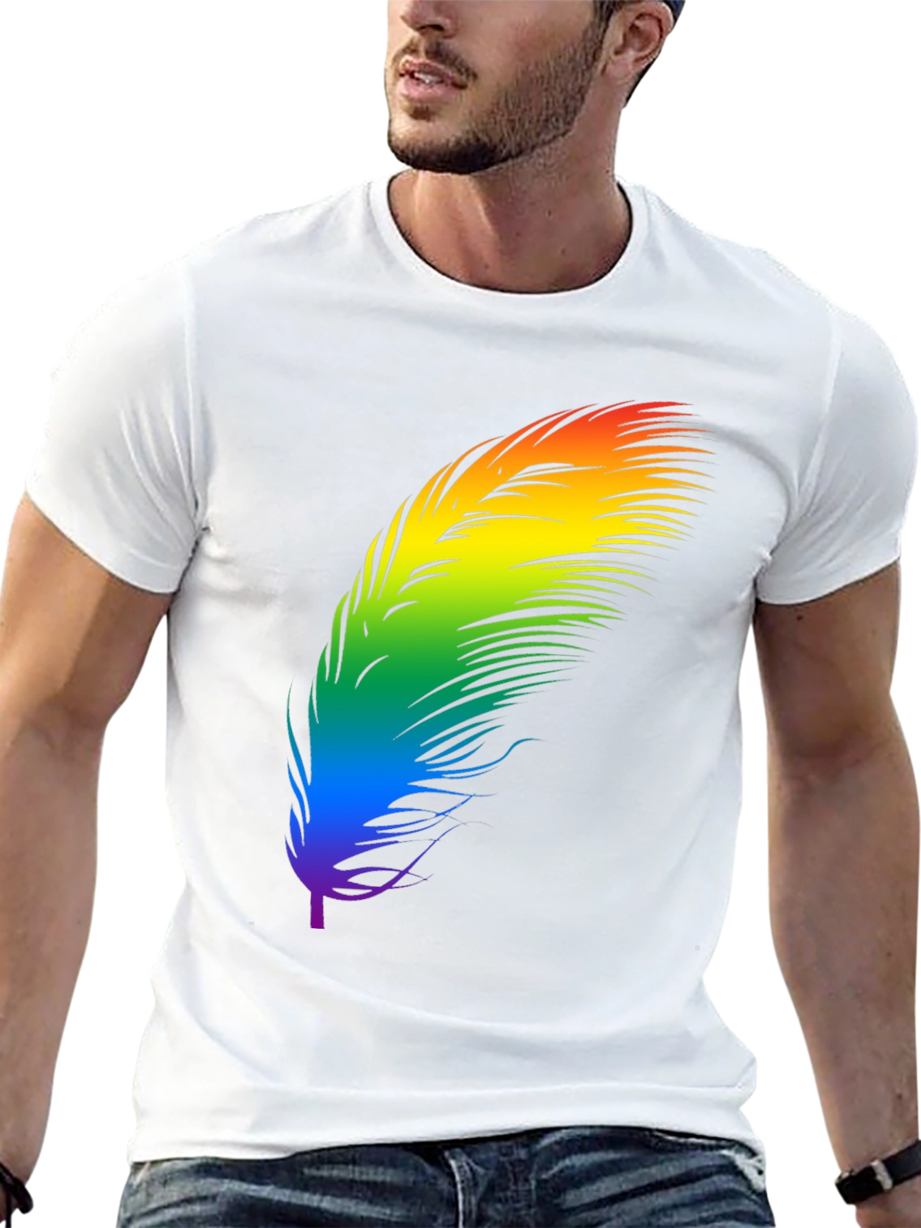 Black Rainbow Feather Graphic Tee - Black Cotton Blend Shirt view 13