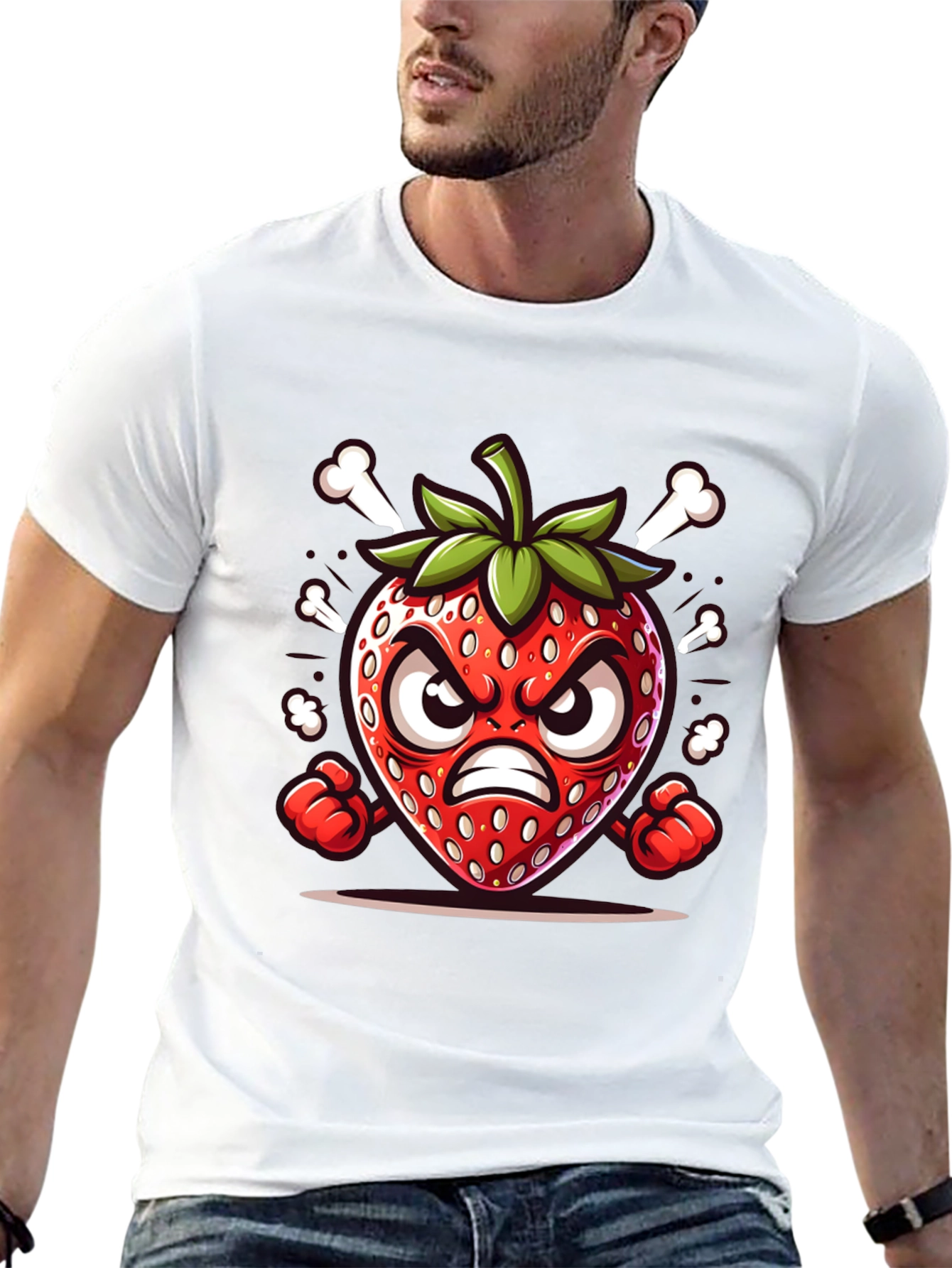 Black Angry Strawberry Cartoon Graphic Tee view 13