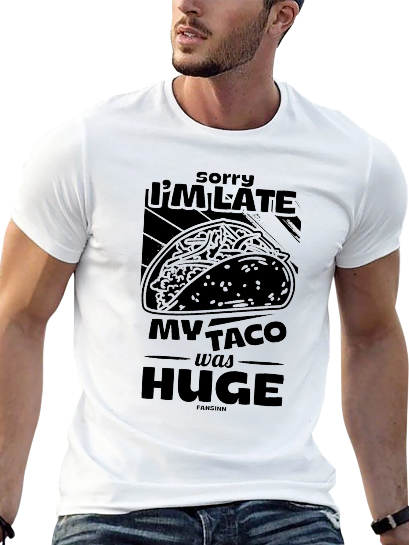 Black Funny Taco Graphic Tee - Sorry I'm Late T-Shirt view 13