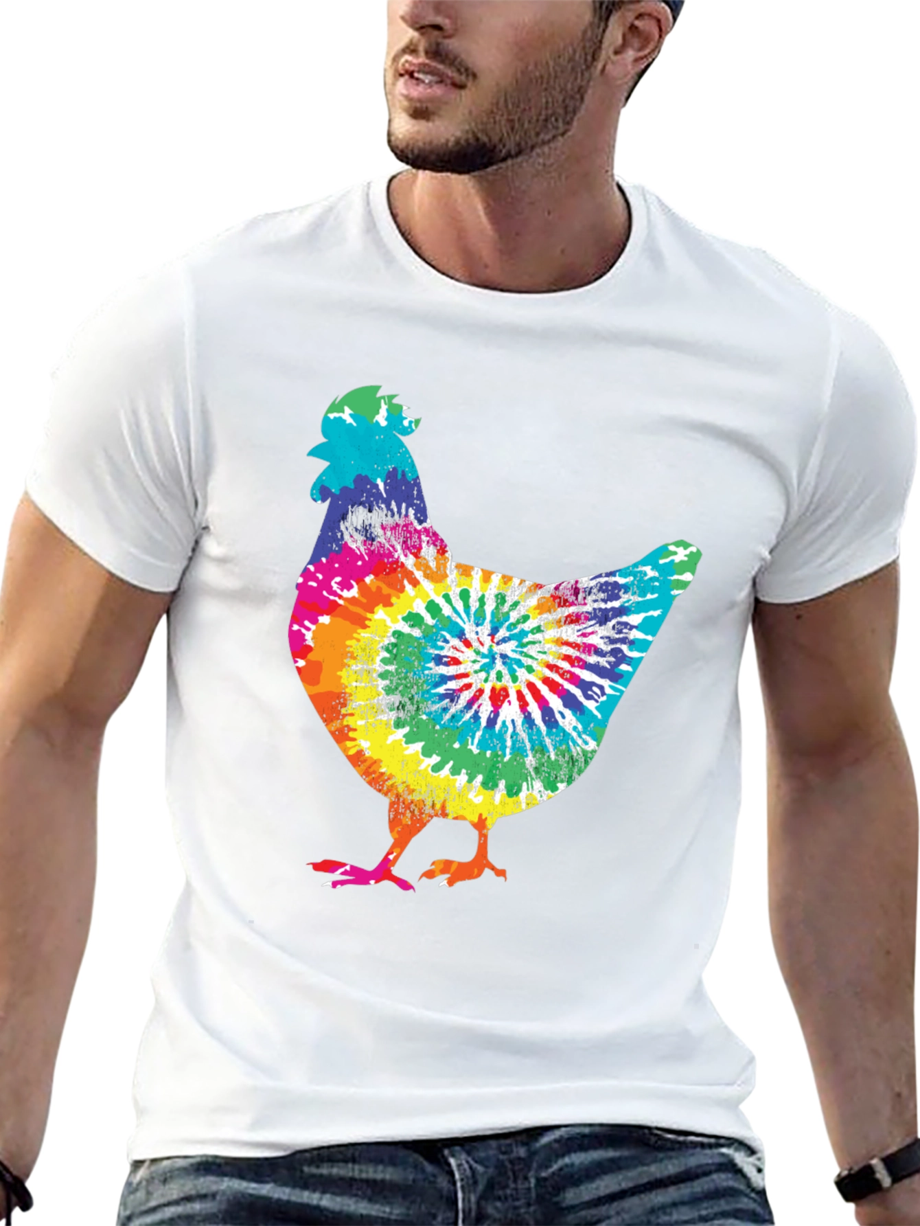 Black Tie-Dye Chicken Graphic Tee view 13