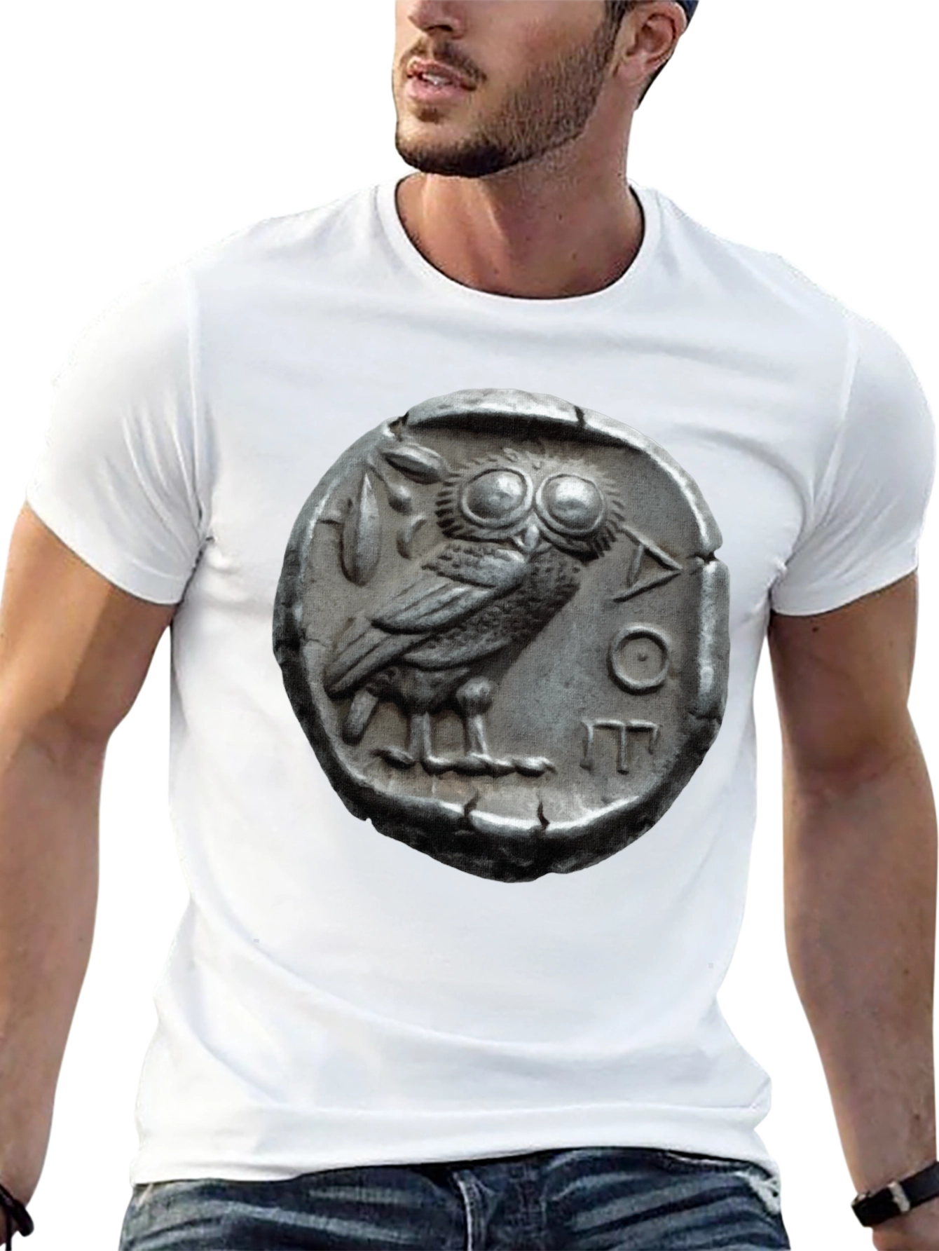 Black Ancient Owl Coin Graphic Tee - Athens Tetradrachm T-Shirt view 13