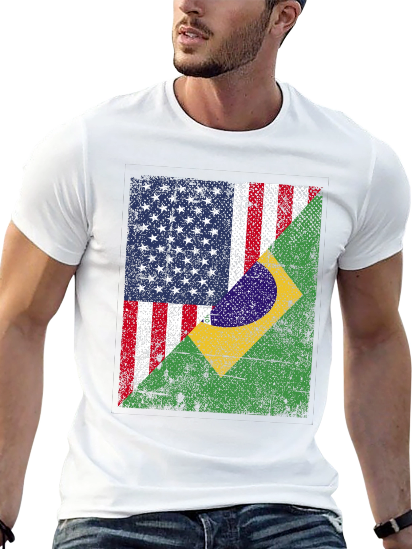 Black USA and Brazil Flag T-Shirt view 13