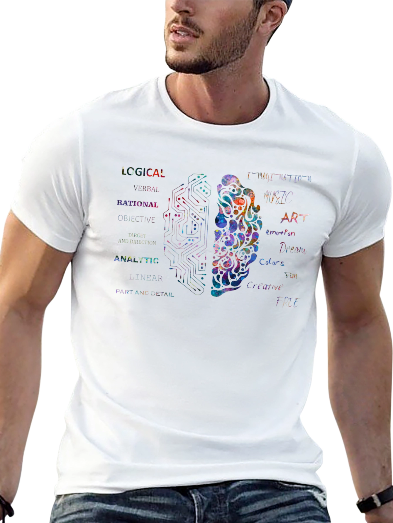 Black Dual Brain Thinking T-Shirt - Logical & Creative Mind view 13