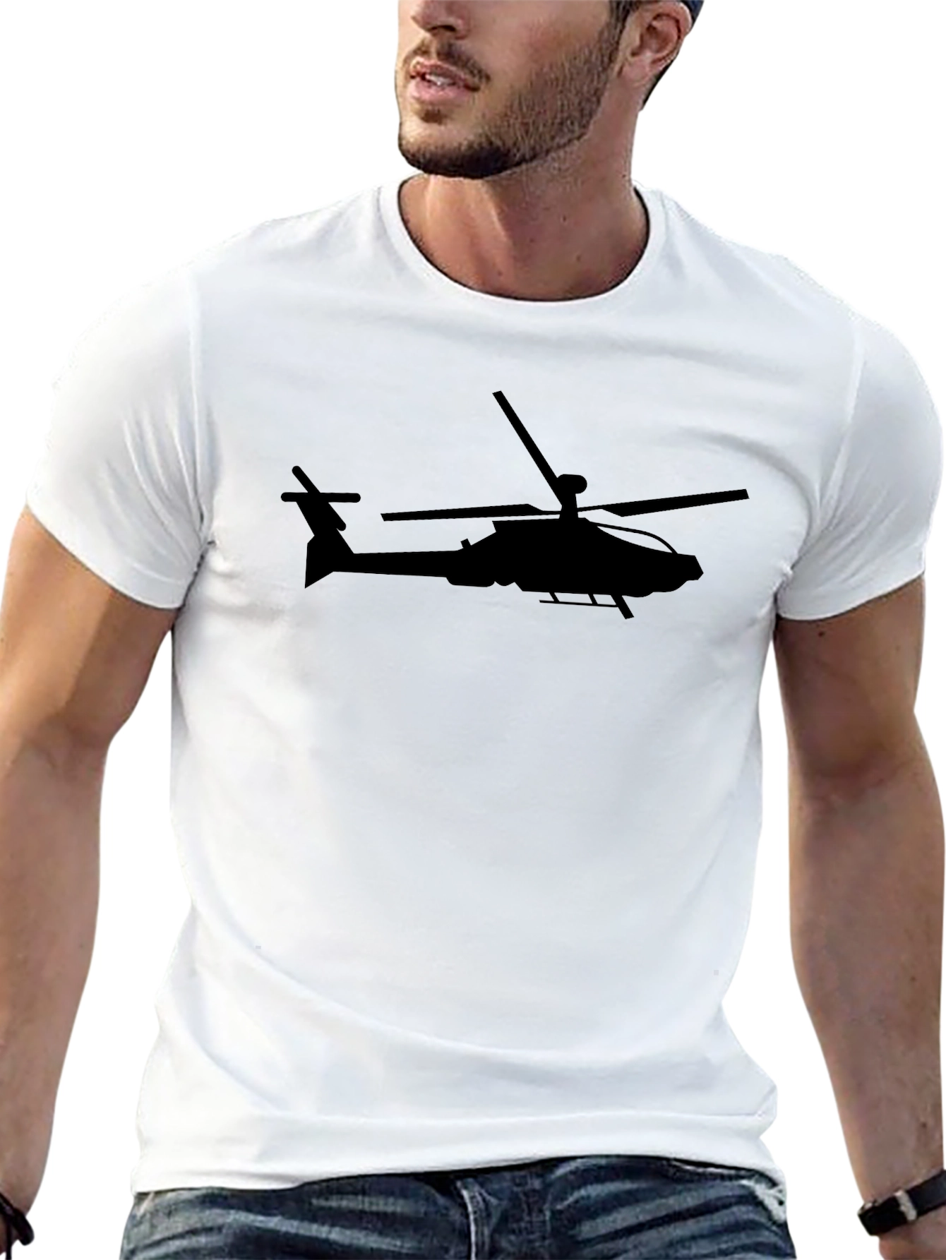 Black Apache Helicopter Silhouette T-Shirt - Black view 13