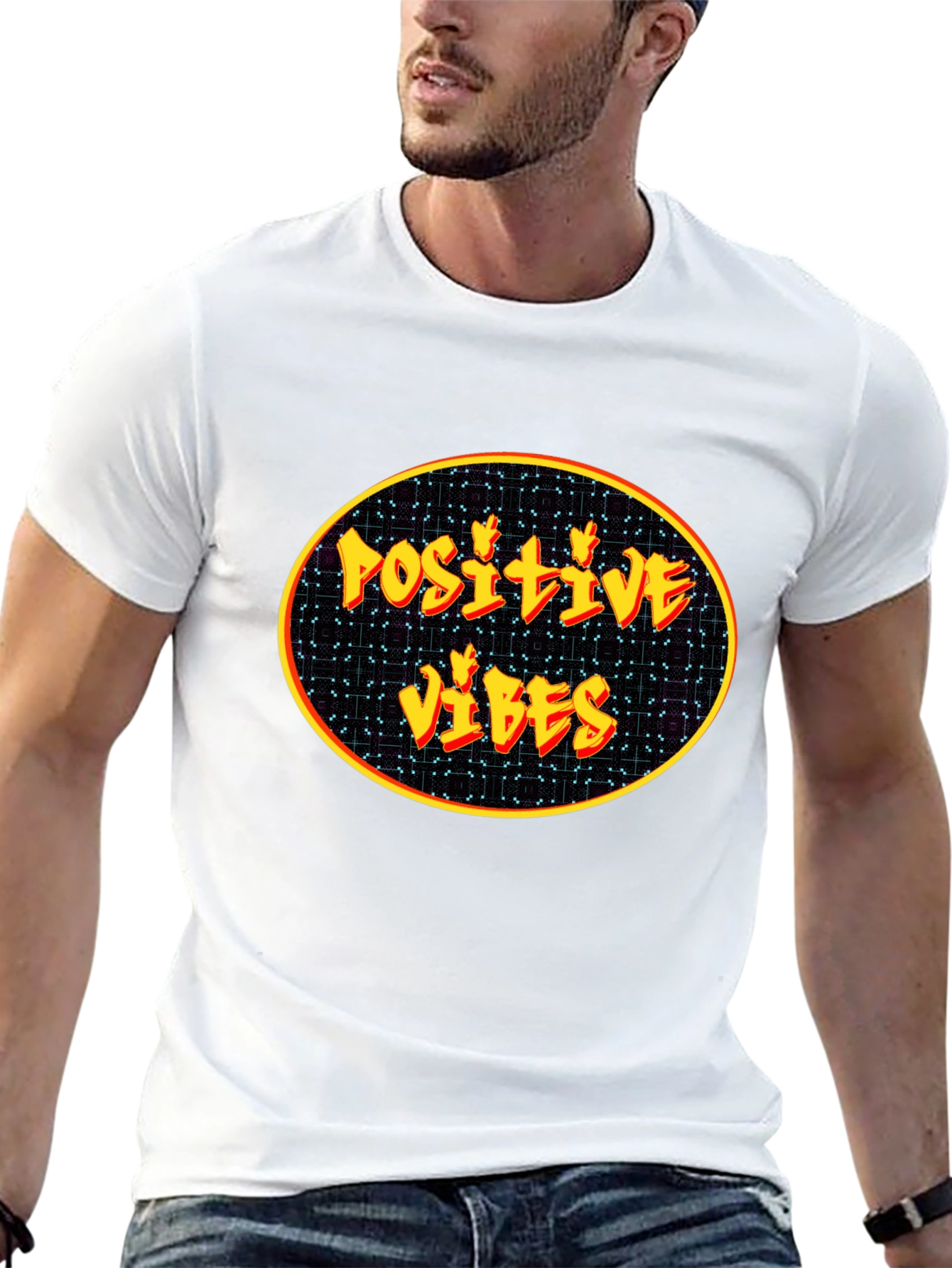 Black Positive Vibes Graphic Tee - Black Cotton Blend view 13