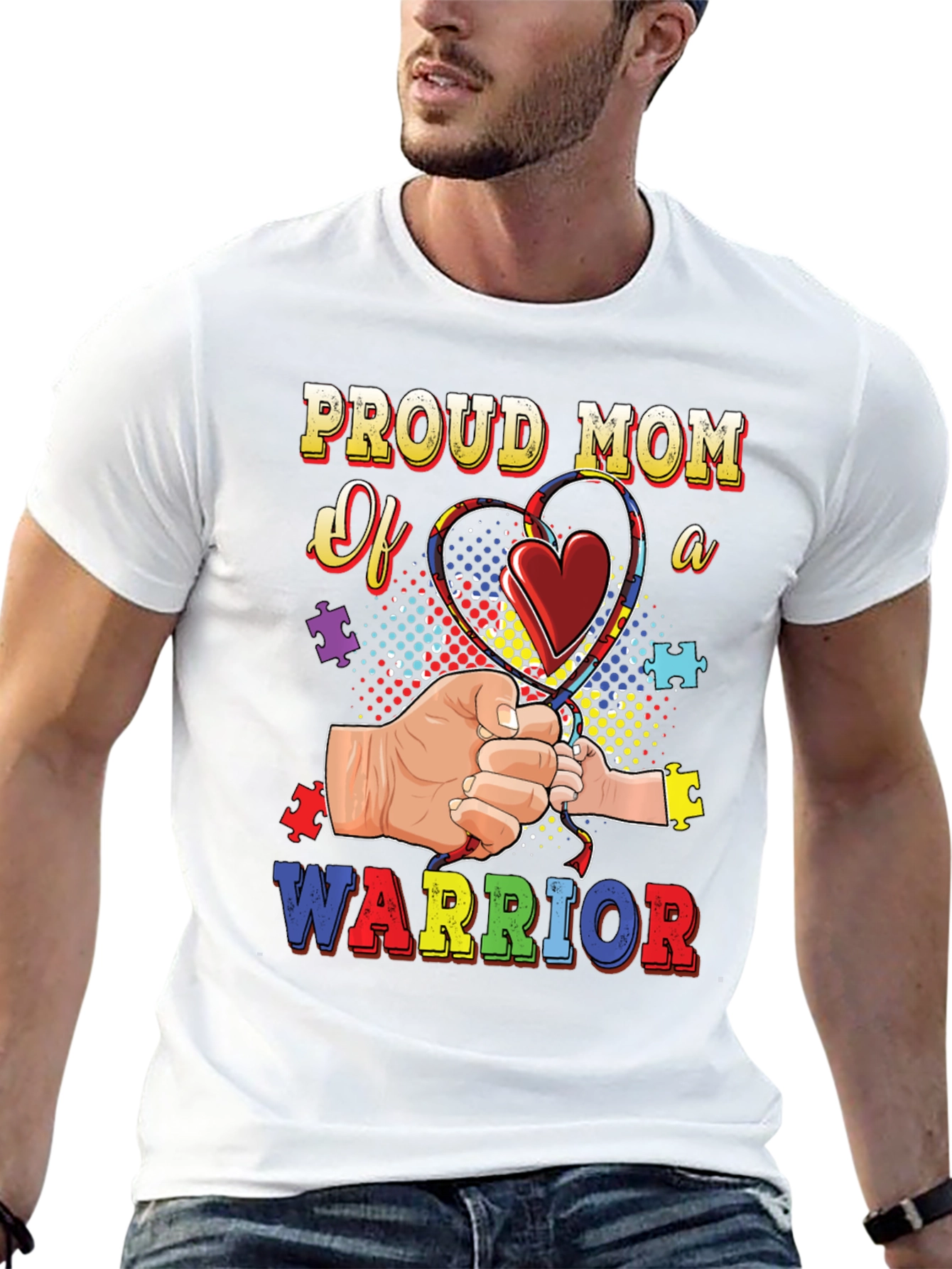 Black Proud Mom of a Warrior Autism Awareness T-Shirt view 13