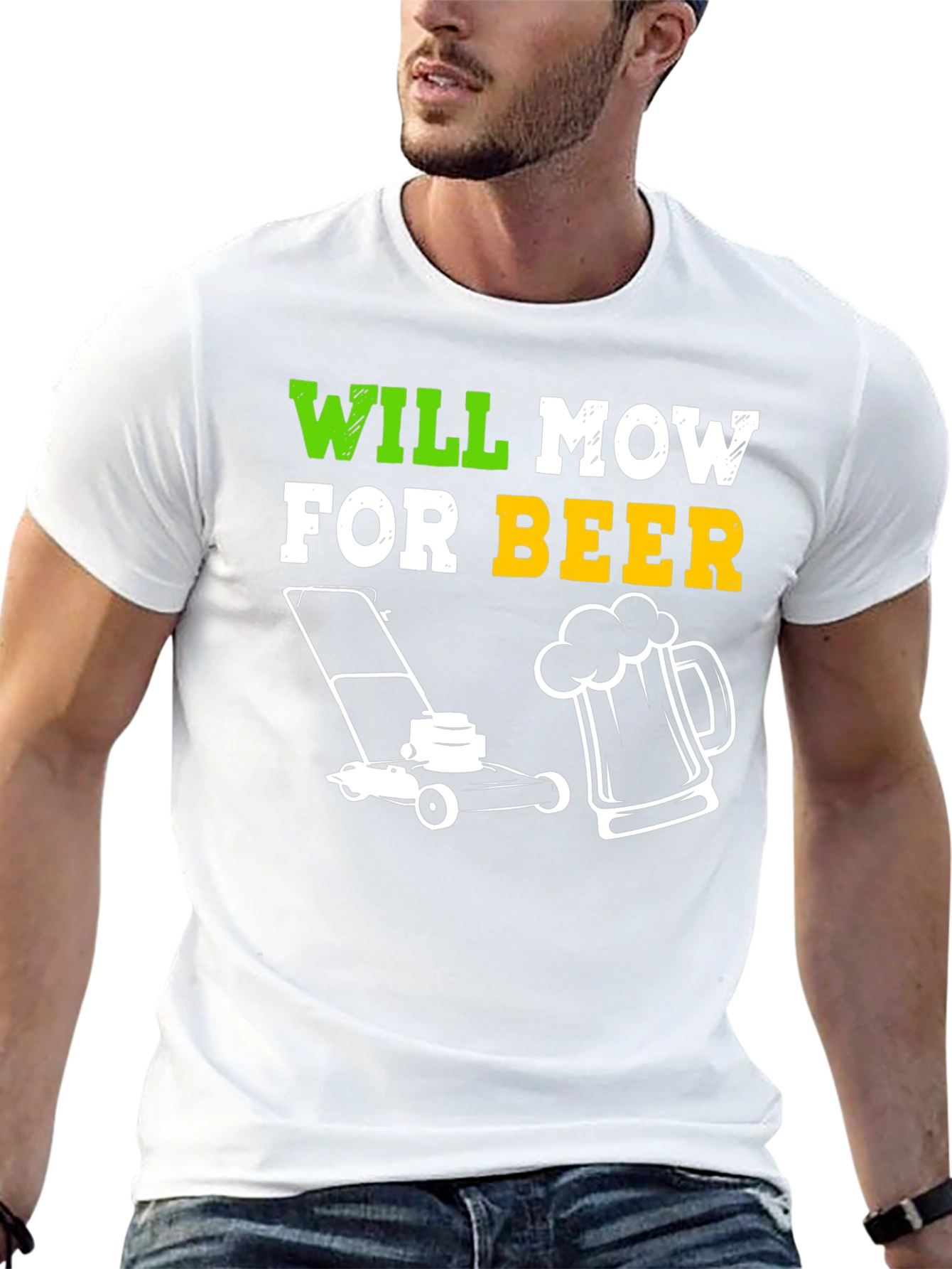 Black Will Mow for Beer T-Shirt view 13