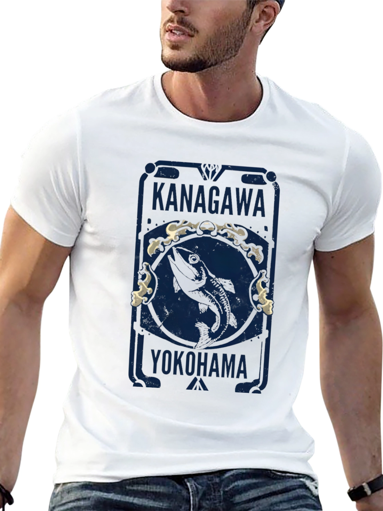 Black Kanagawa Yokohama Fish Graphic Tee - Black Cotton T-Shirt view 13
