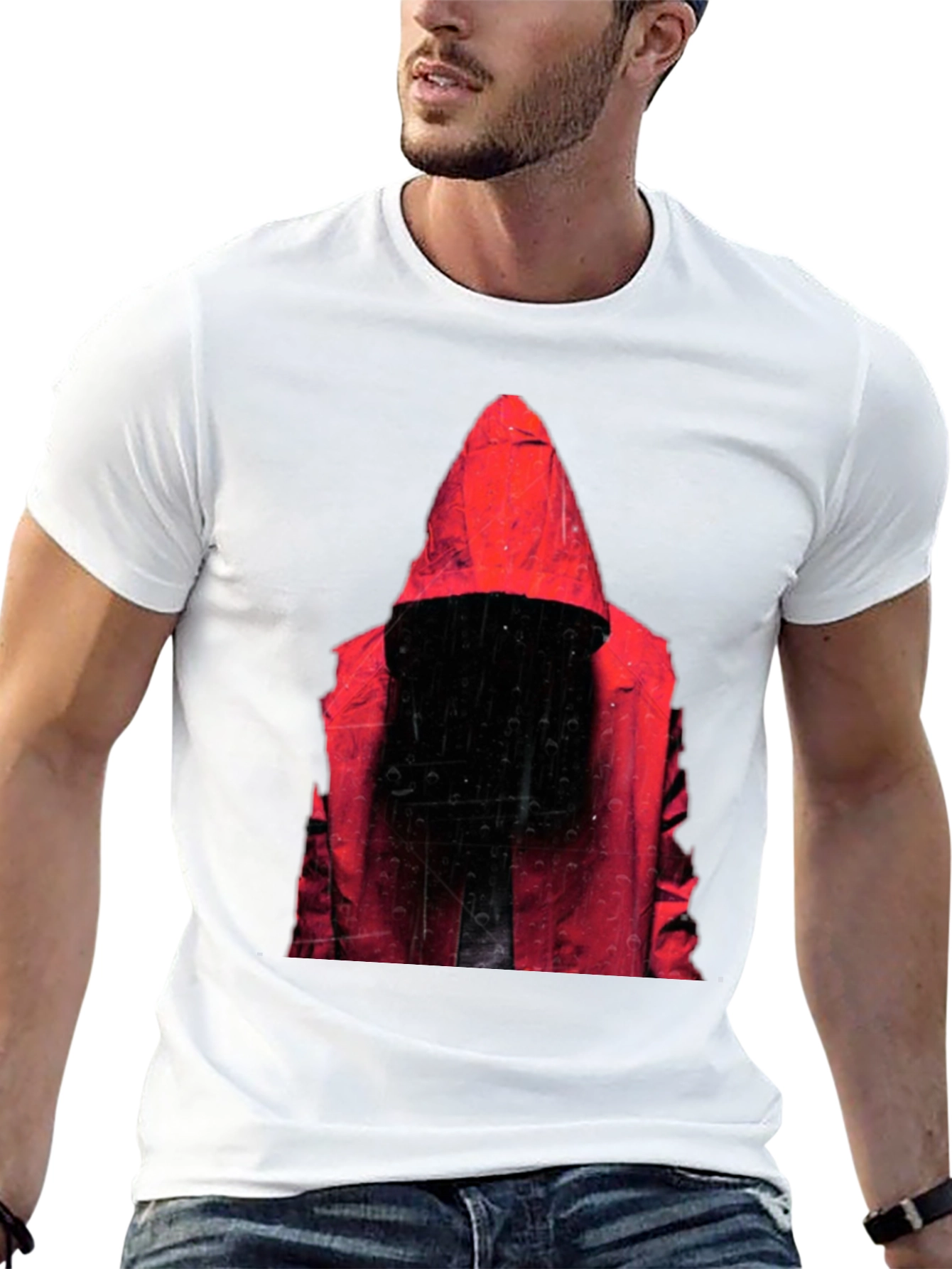 Black Hooded Figure Graphic T-Shirt - Mens Black Tee view 13