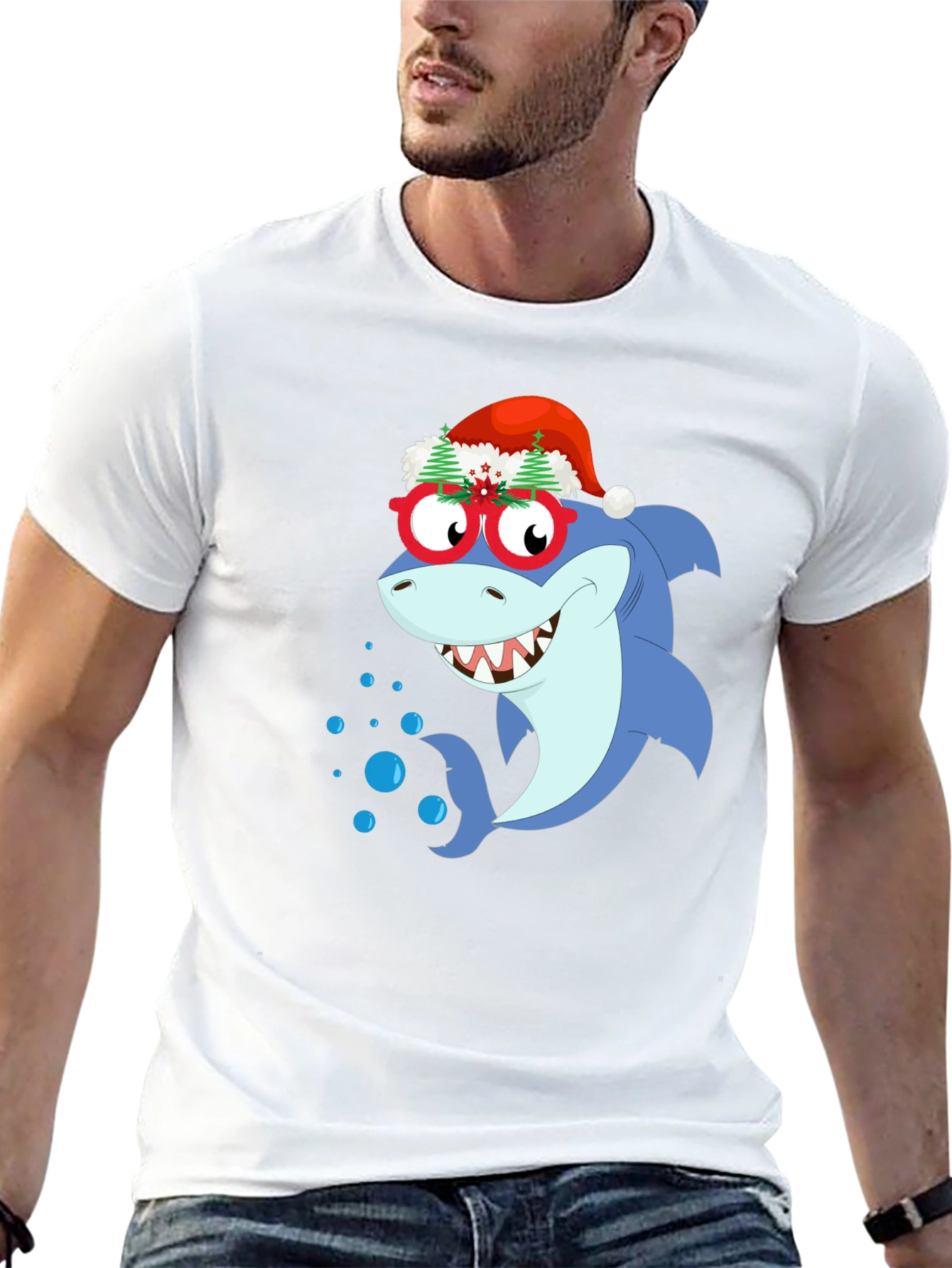 Black Christmas Shark Graphic T-Shirt view 13