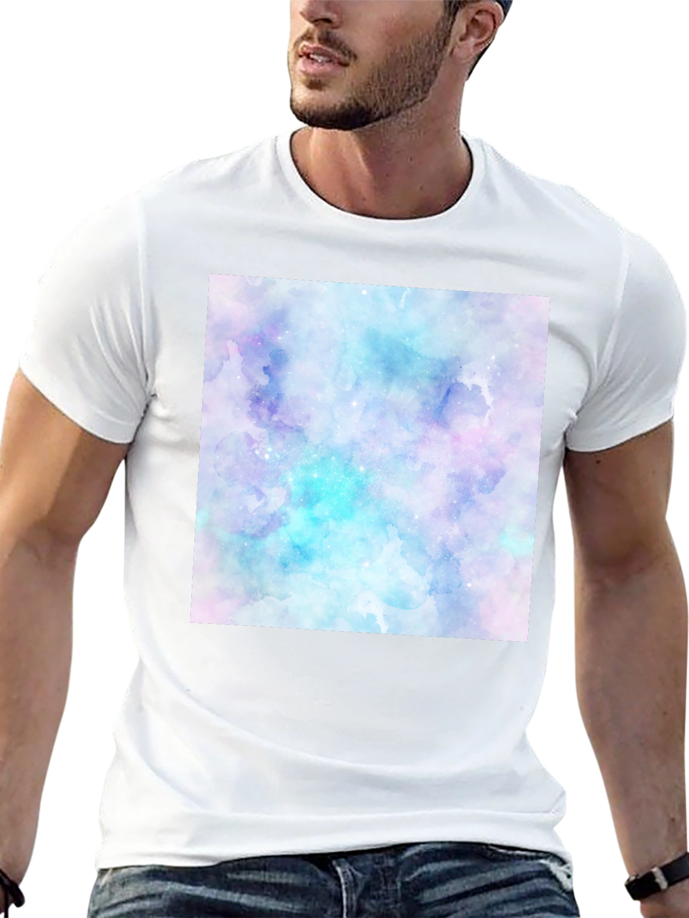 Black Watercolor Galaxy Graphic Tee - Men's Black T-Shirt view 13