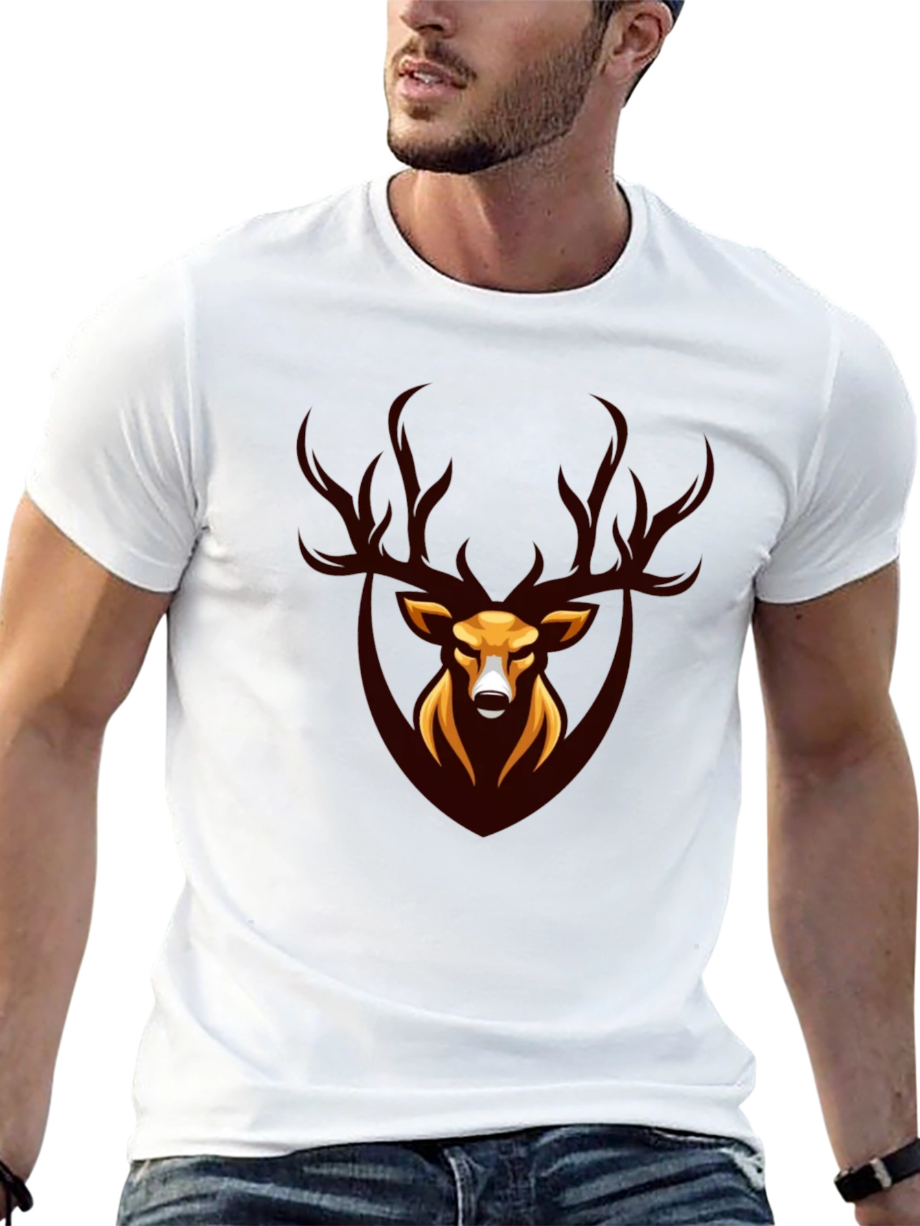 Black Stag Graphic Tee - Black Stylish Deer Design view 13