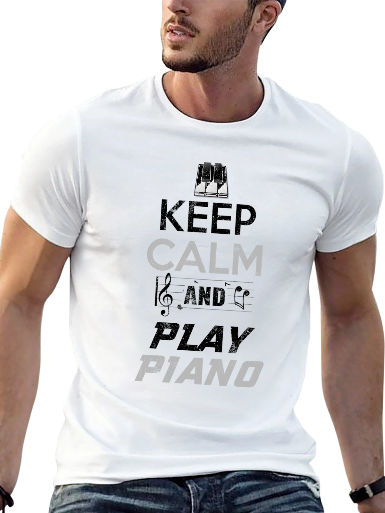 Black Keep Calm Play Piano Graphic Tee - Black view 13