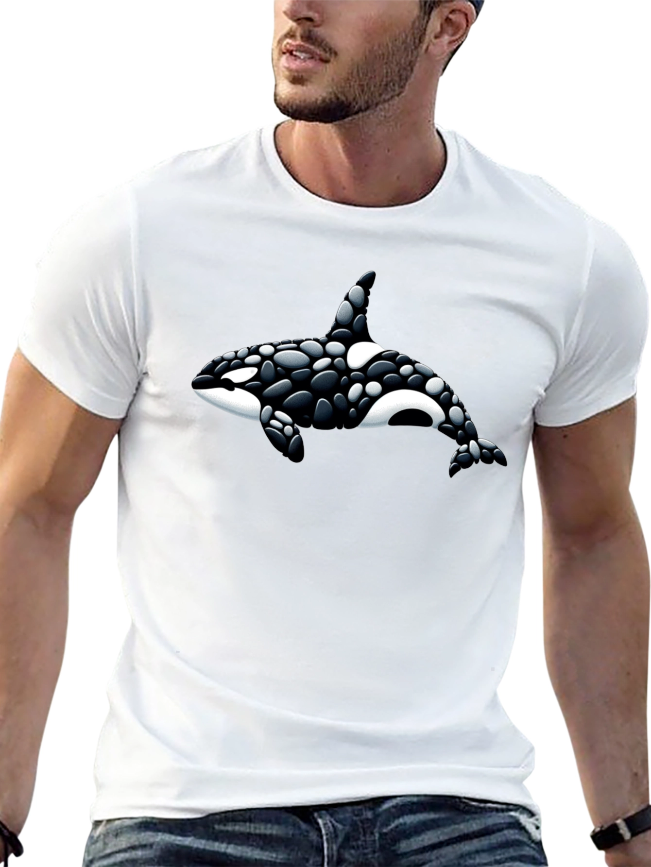 Black Orca Whale Graphic Tee - Black Cotton T-Shirt view 13