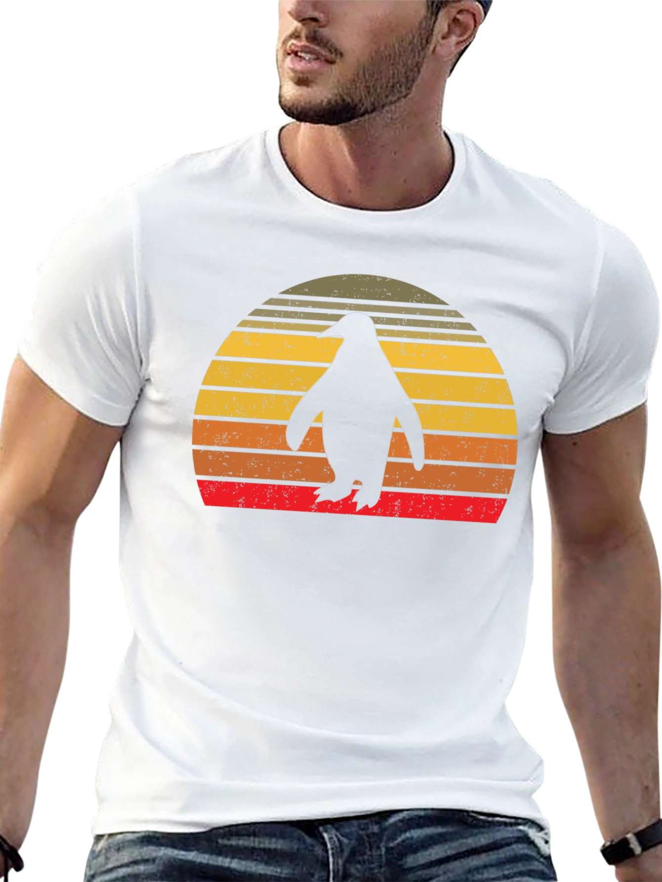Black Retro Penguin Sunset T-Shirt view 13