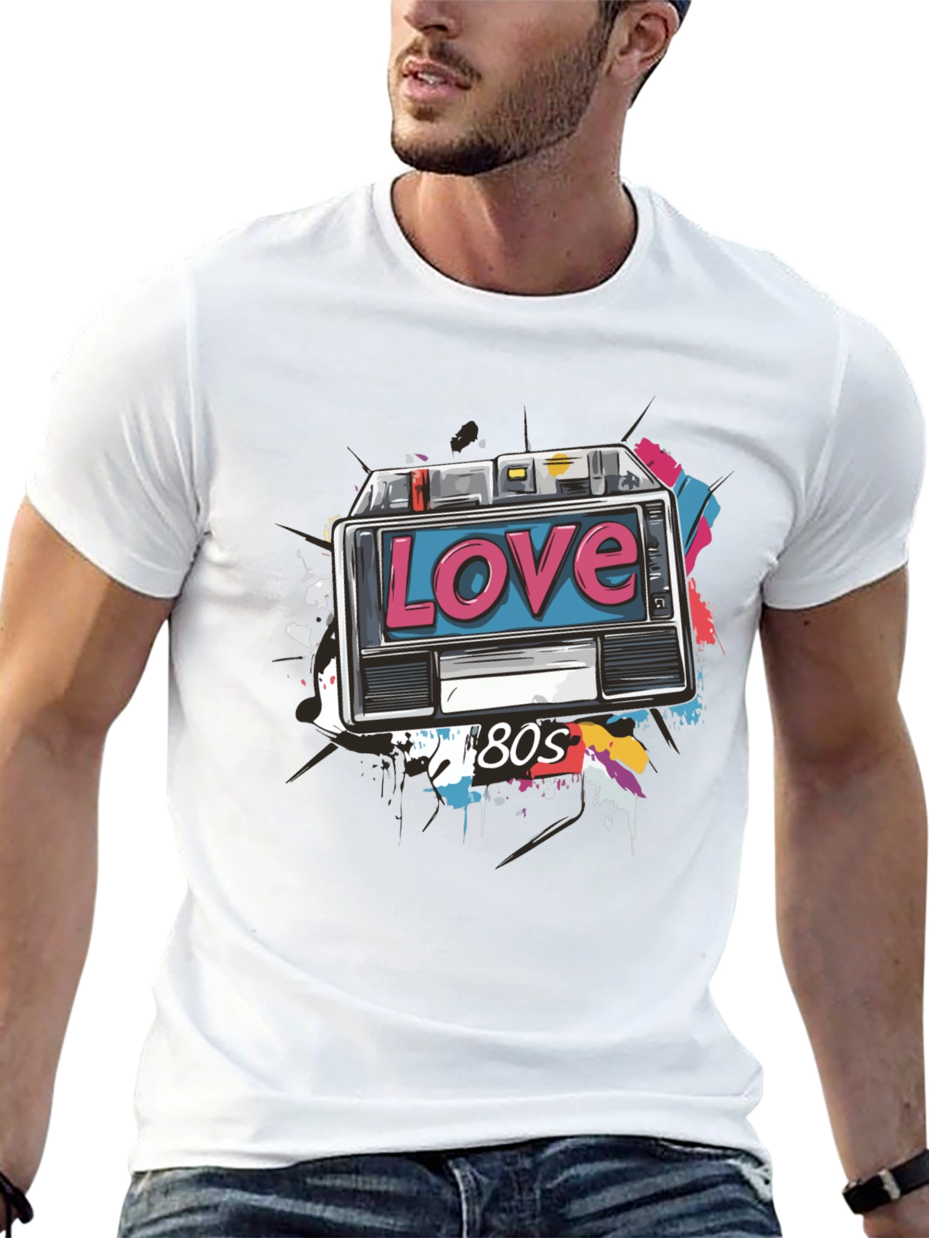 Black Retro 80s Love Cassette Tape Graphic T-Shirt view 13