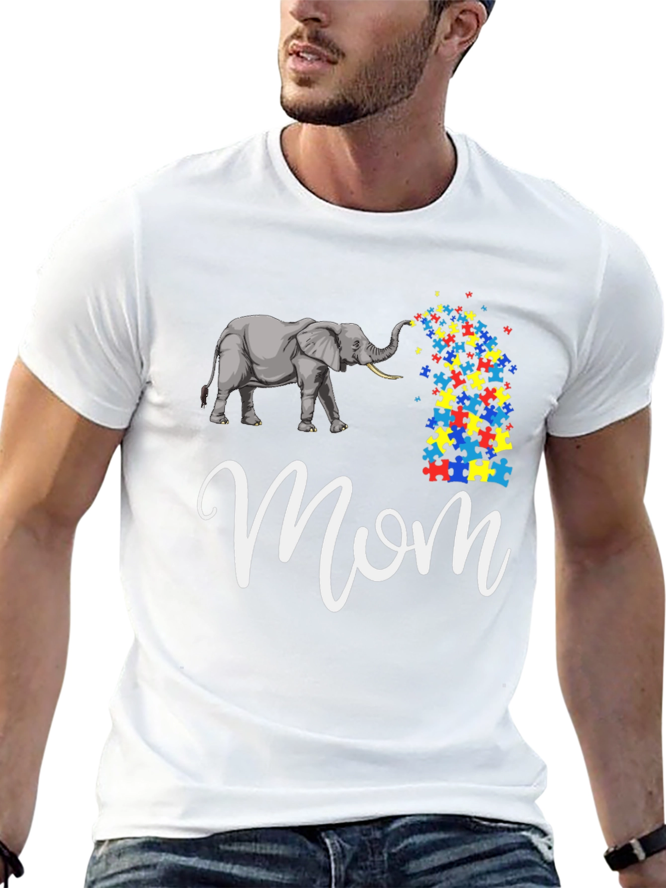 Black Autism Elephant Mom T-Shirt view 13
