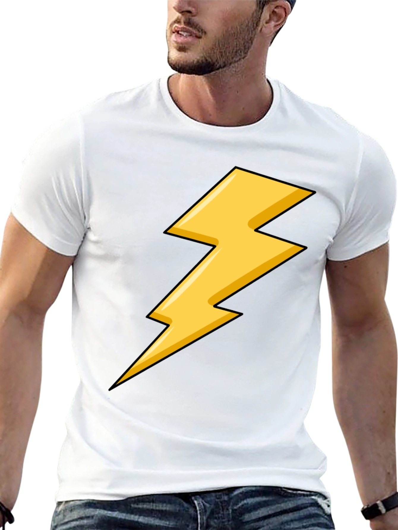Black Black T-Shirt with Yellow Lightning Bolt Design view 13