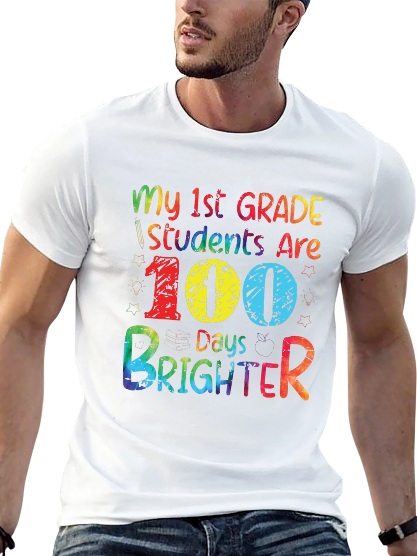 Black 100 Days Brighter Teacher T-Shirt view 13