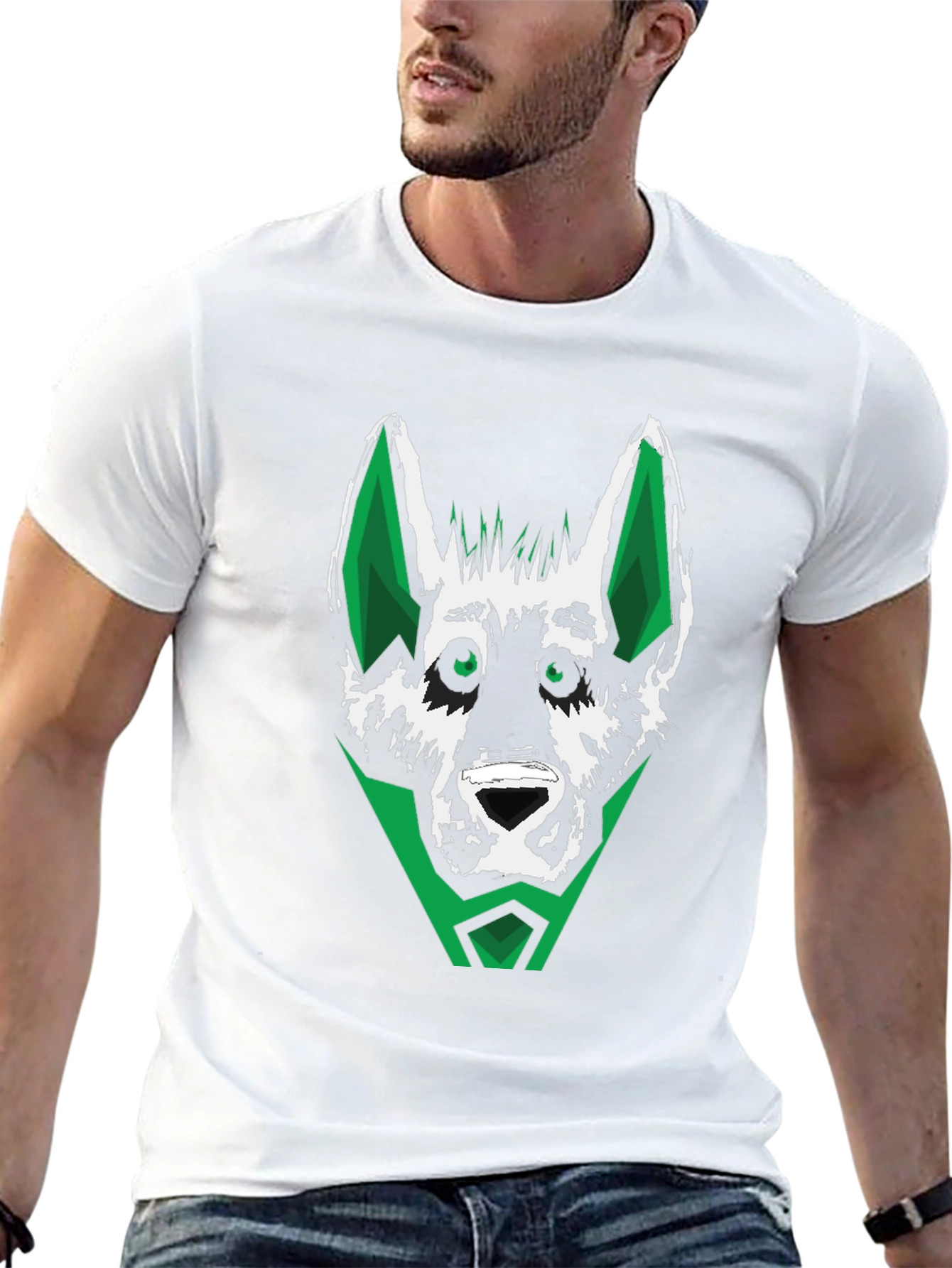 Black Green Wolf Graphic Tee - Stylish Men's Black T-Shirt view 13