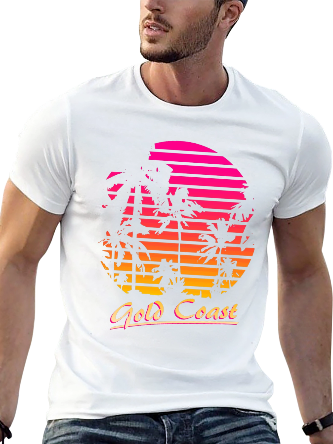 Black Gold Coast Retro Sunset Palm Tree T-Shirt view 13
