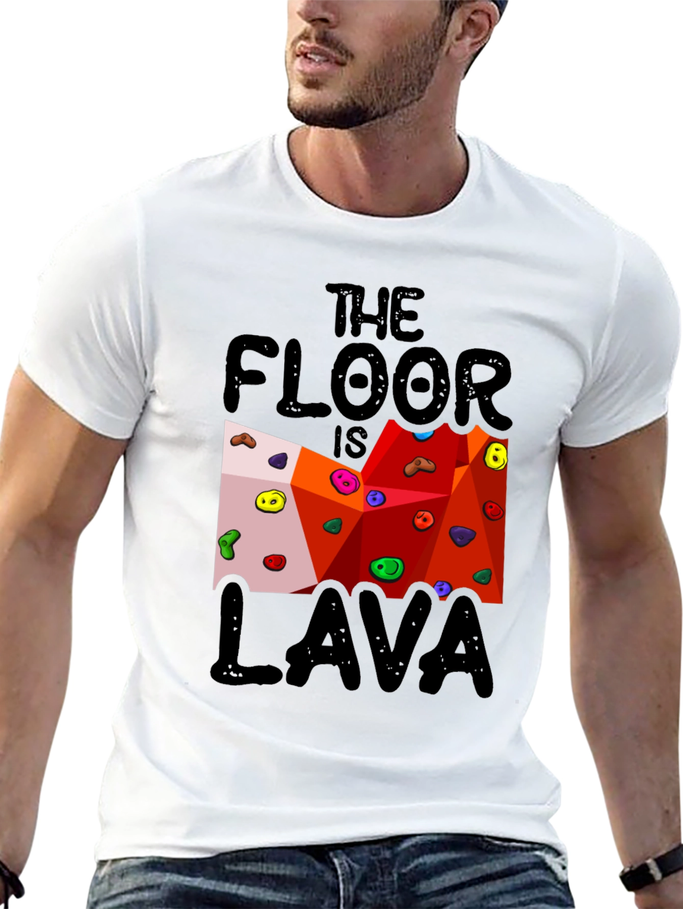 Black The Floor is Lava Climbing Wall Black T-Shirt view 13