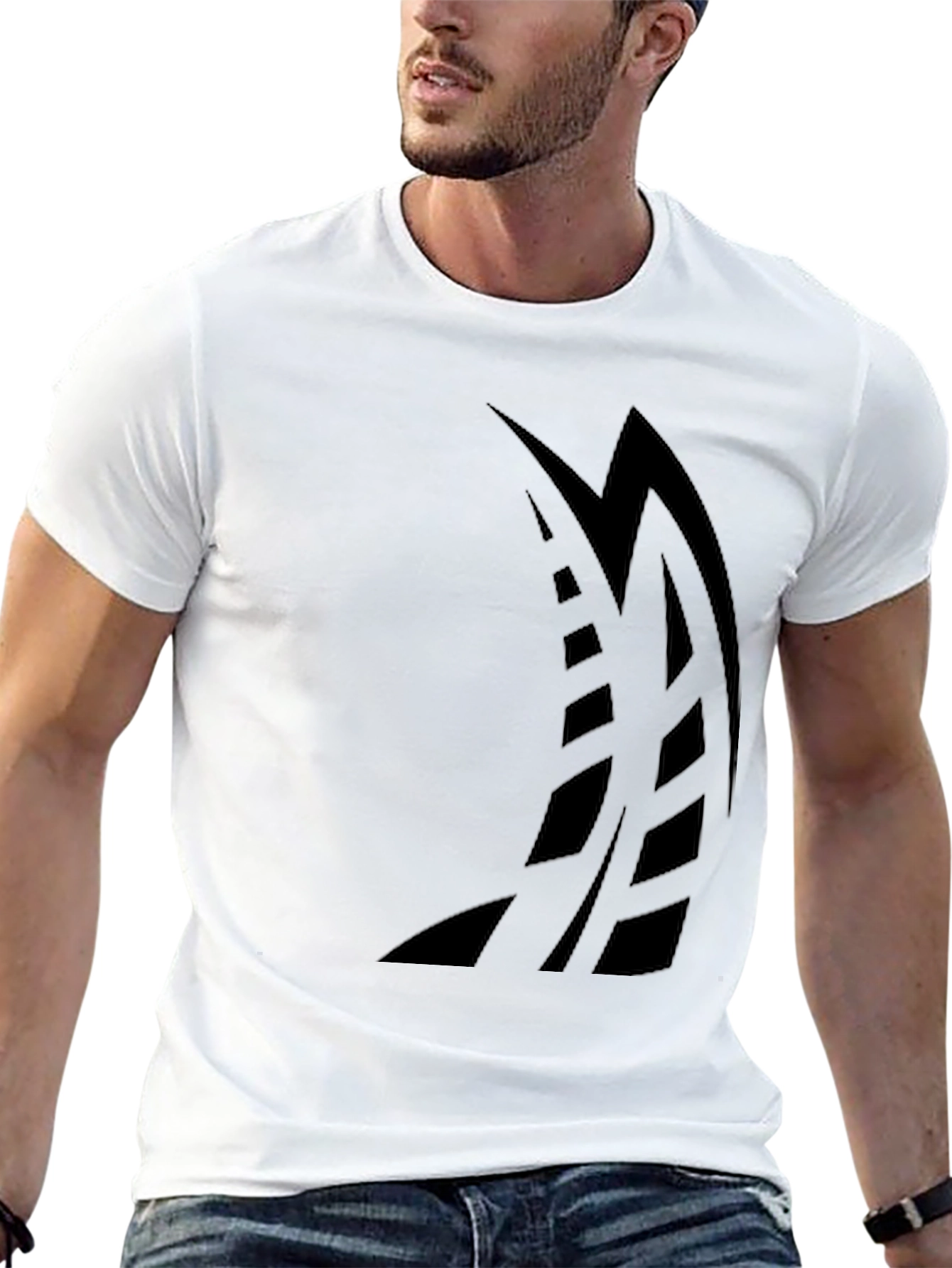 Black Men's Black Graphic Tee - Abstract Sailboat Design view 13