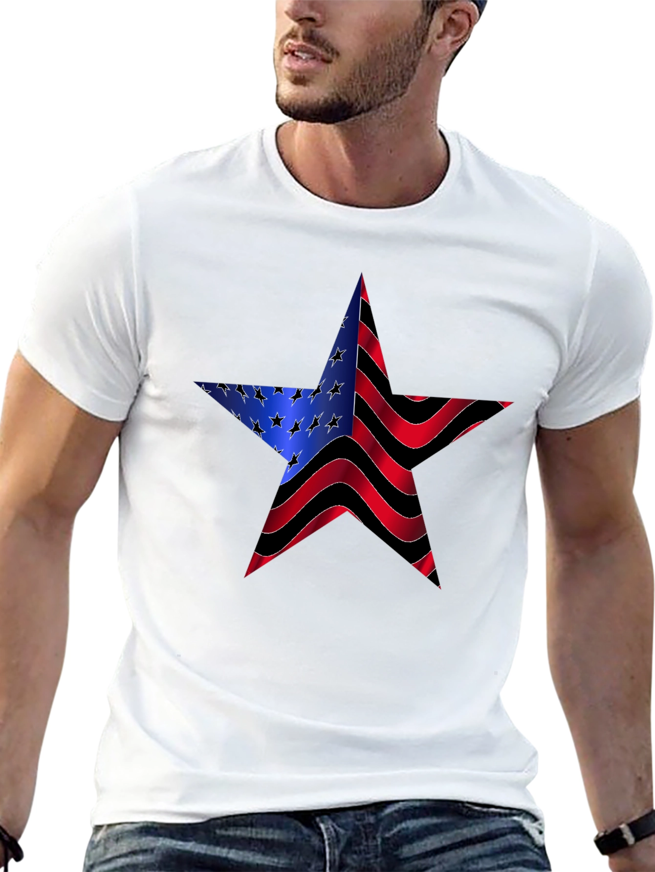 Black American Flag Star Graphic Black Tee view 13