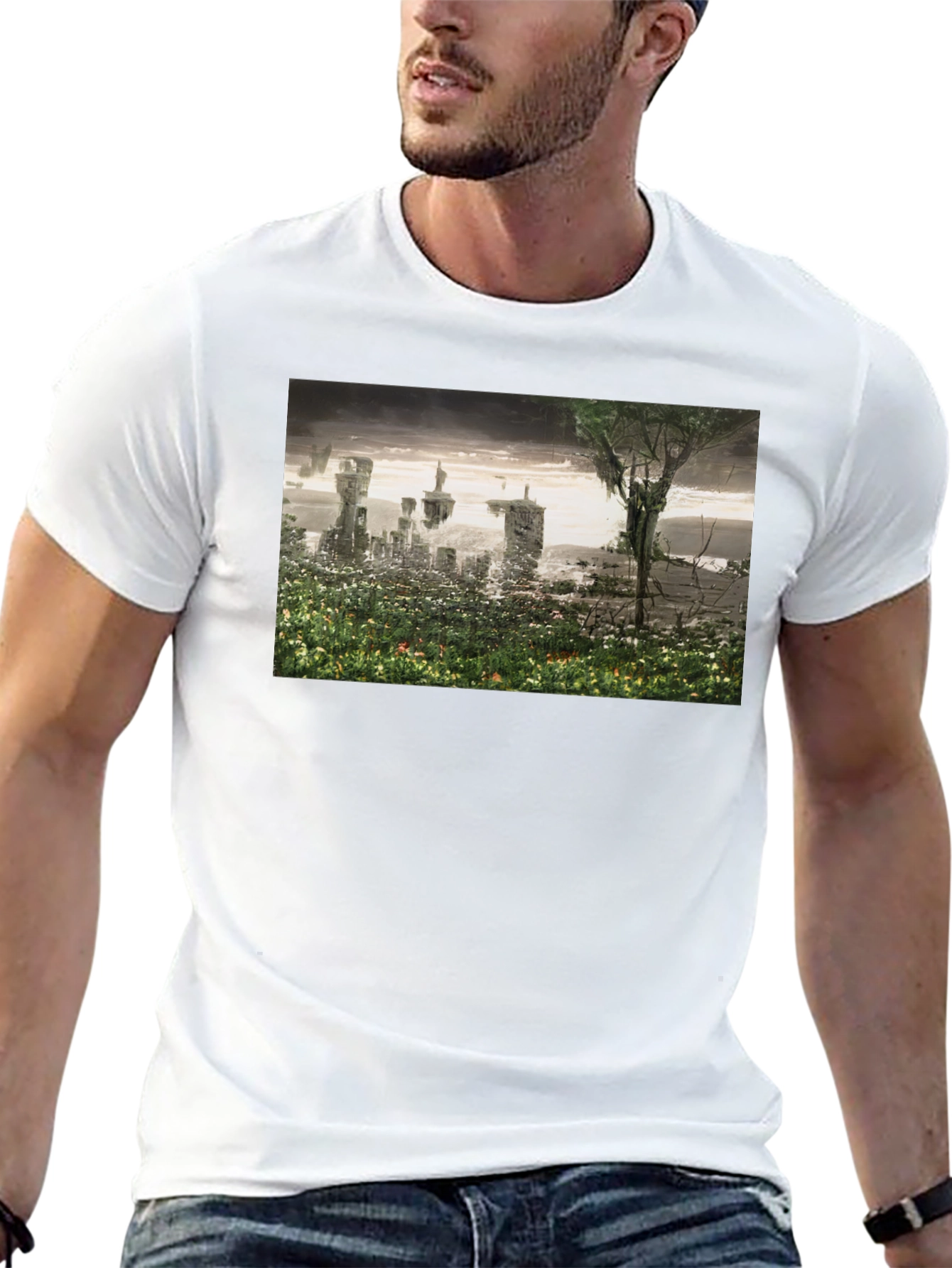 Black Surreal Landscape Graphic Tee - Modern Artistic T-Shirt view 13