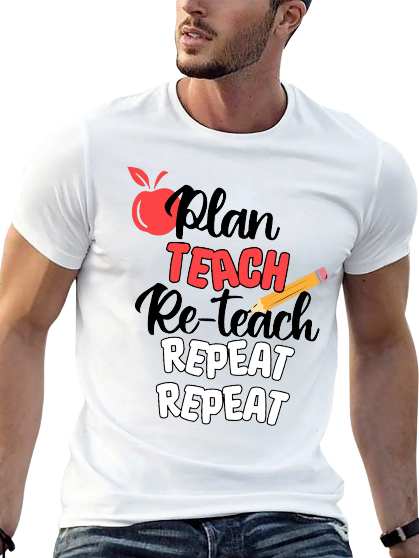 Black Plan Teach Repeat Graphic T-Shirt - Teacher Life Tee view 13