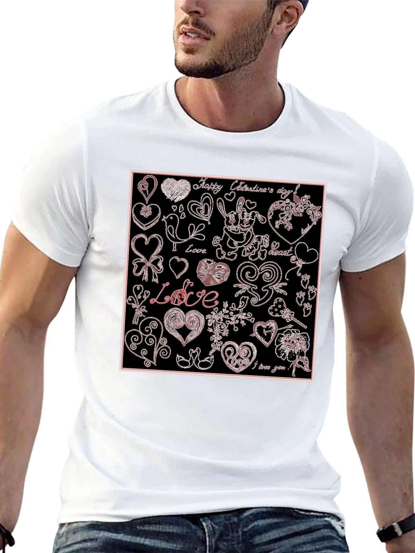 Black Valentine's Day Hearts Pattern Graphic Tee view 13