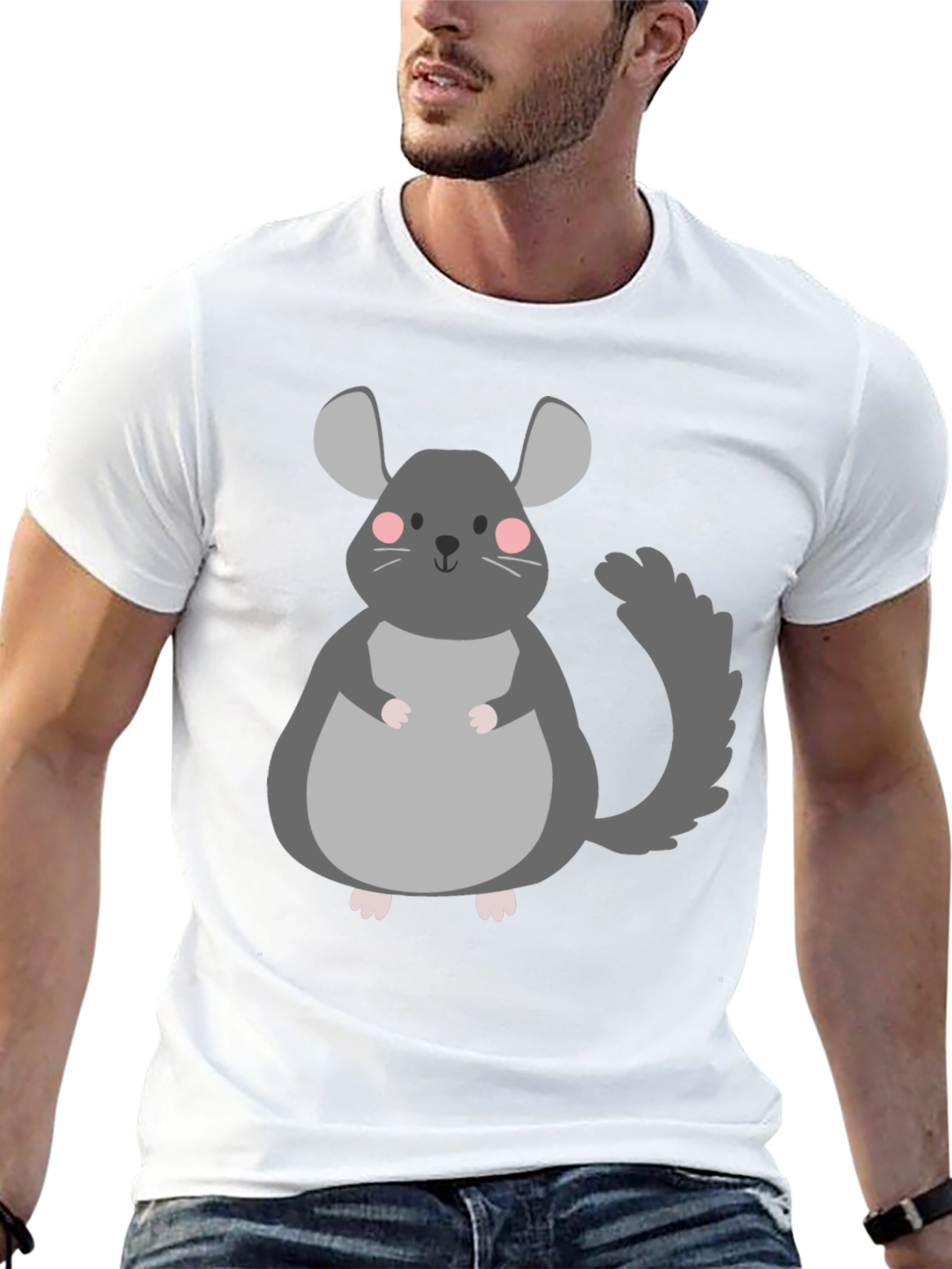 Black Cute Chinchilla Graphic T-Shirt - Unisex Black Tee view 13