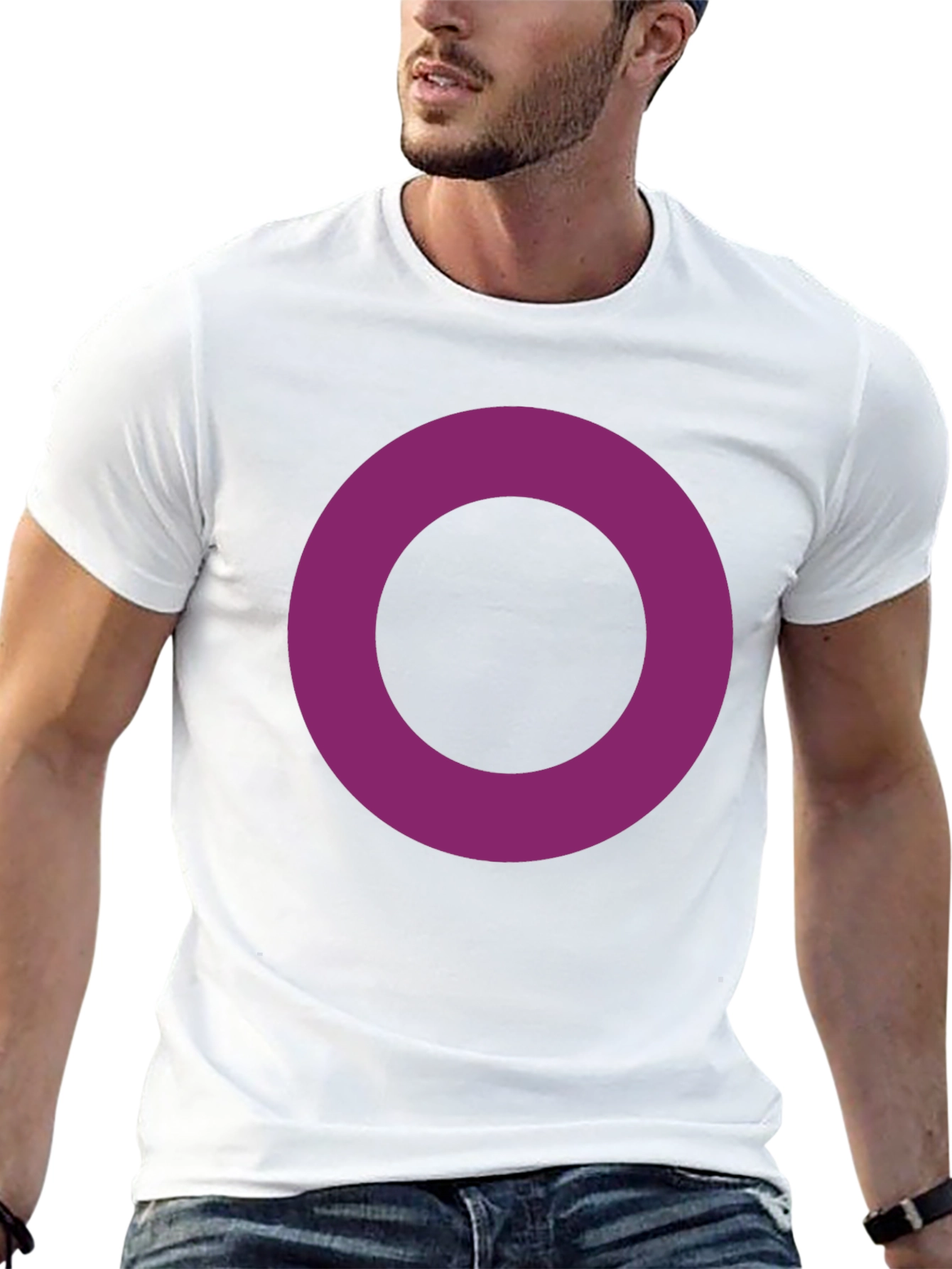 Black Minimalist Purple Ring Graphic Black T-Shirt view 13