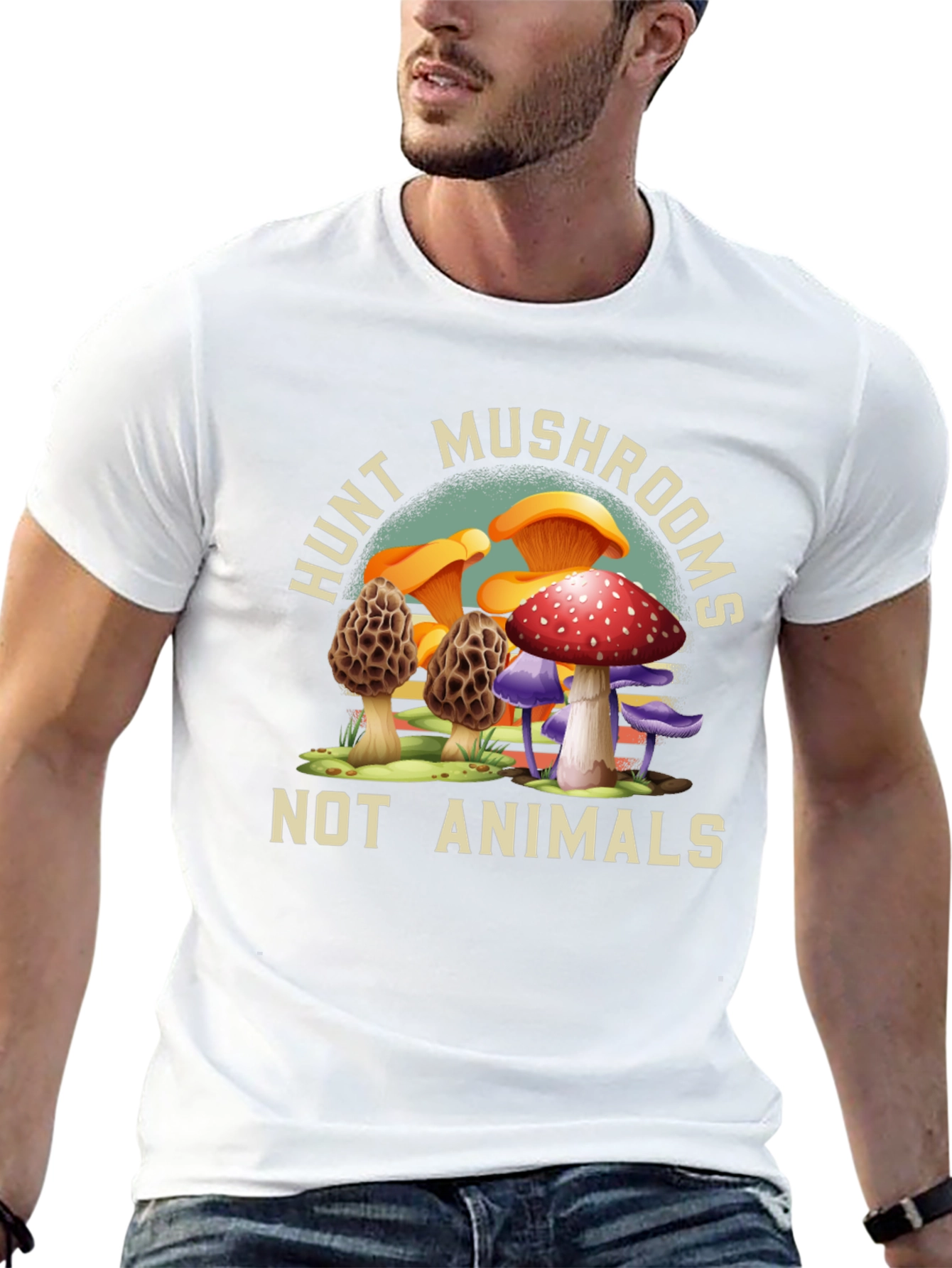 Black Hunt Mushrooms Tee - Vegan Nature Shirt view 13