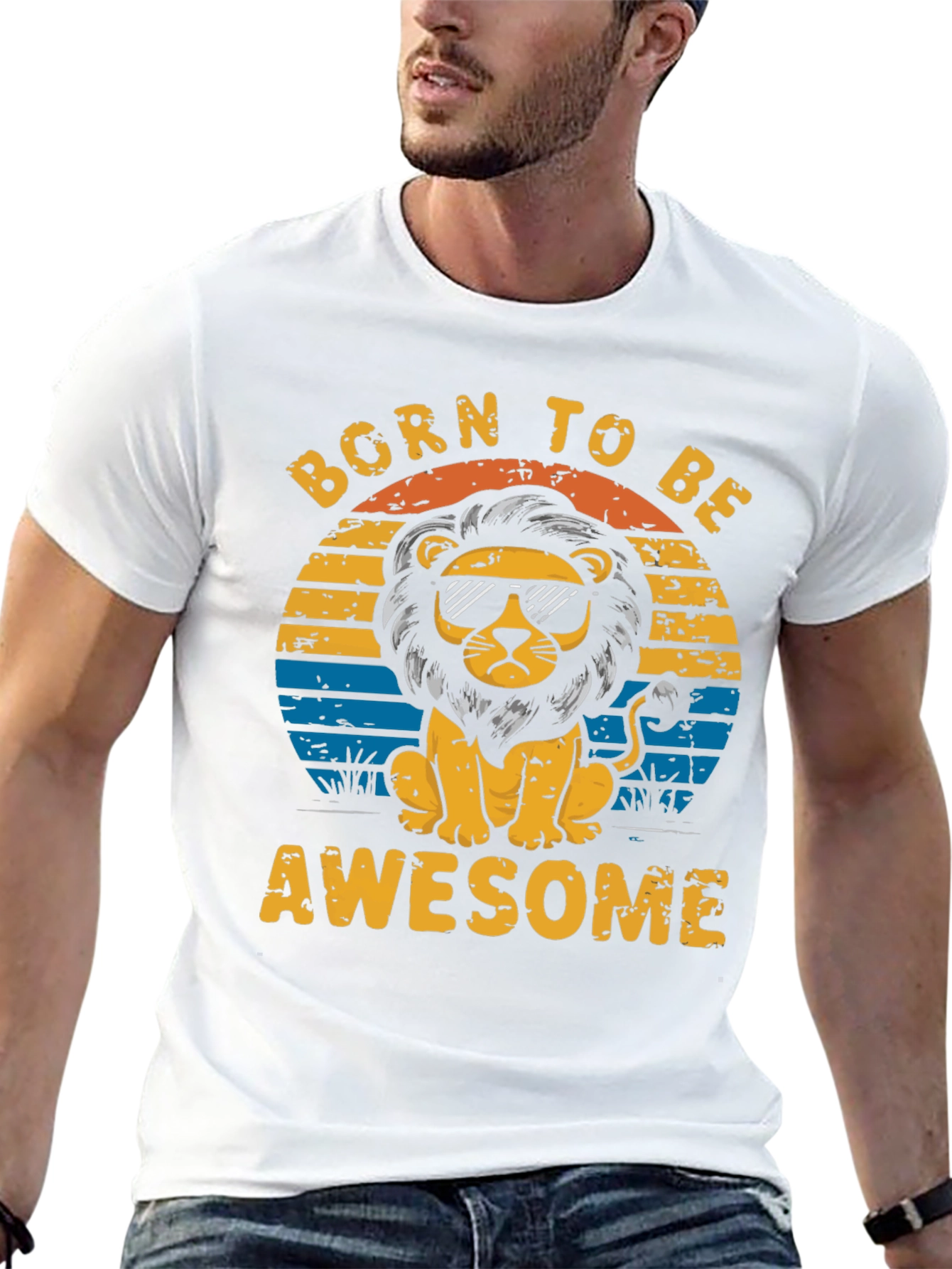Black Born to Be Awesome Lion Graphic Tee view 13
