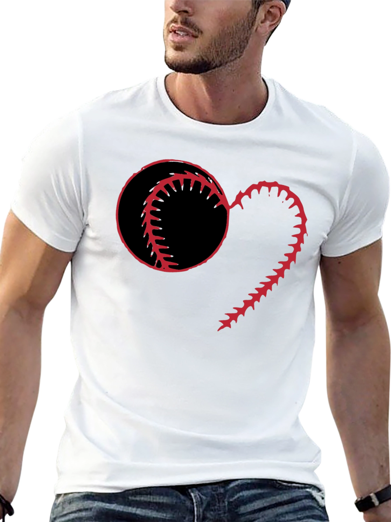 Black Baseball Heart Graphic T-Shirt view 13