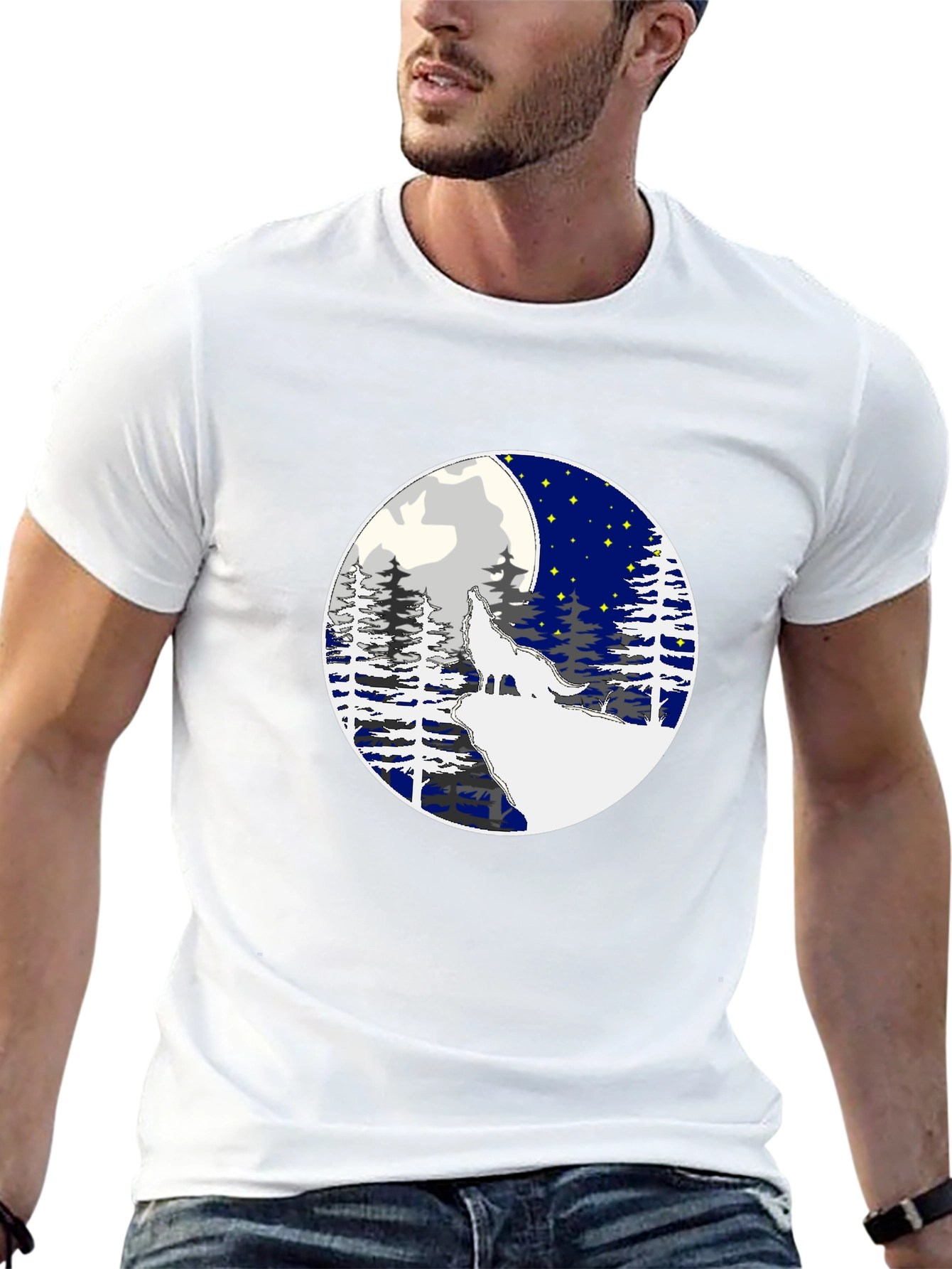 Black Wolf Howling Moon Graphic Tee - Stylish Black T-Shirt view 13