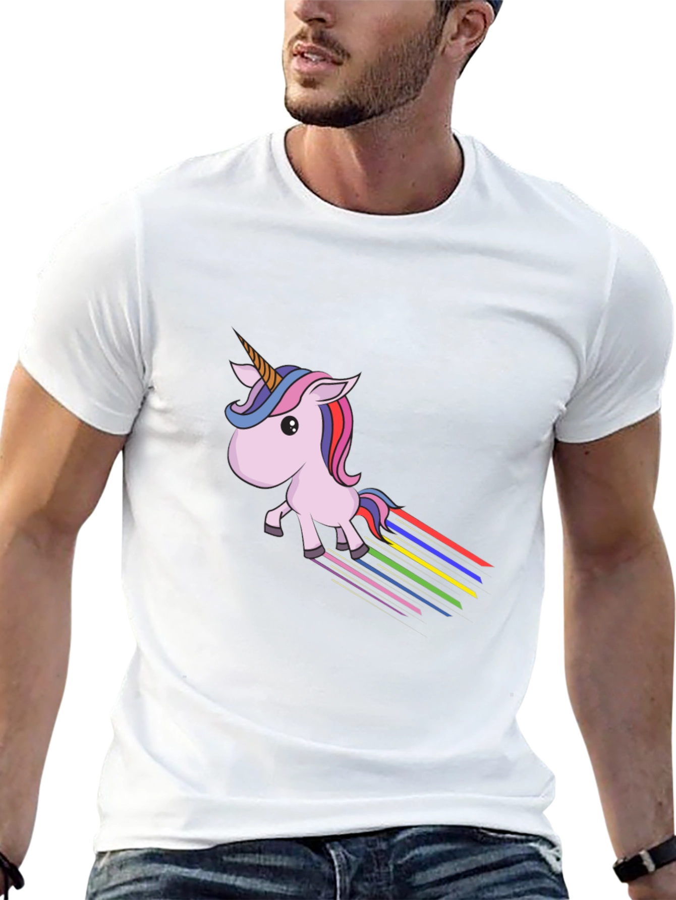 Black Rainbow Unicorn Graphic Tee - Black Cotton Blend view 13