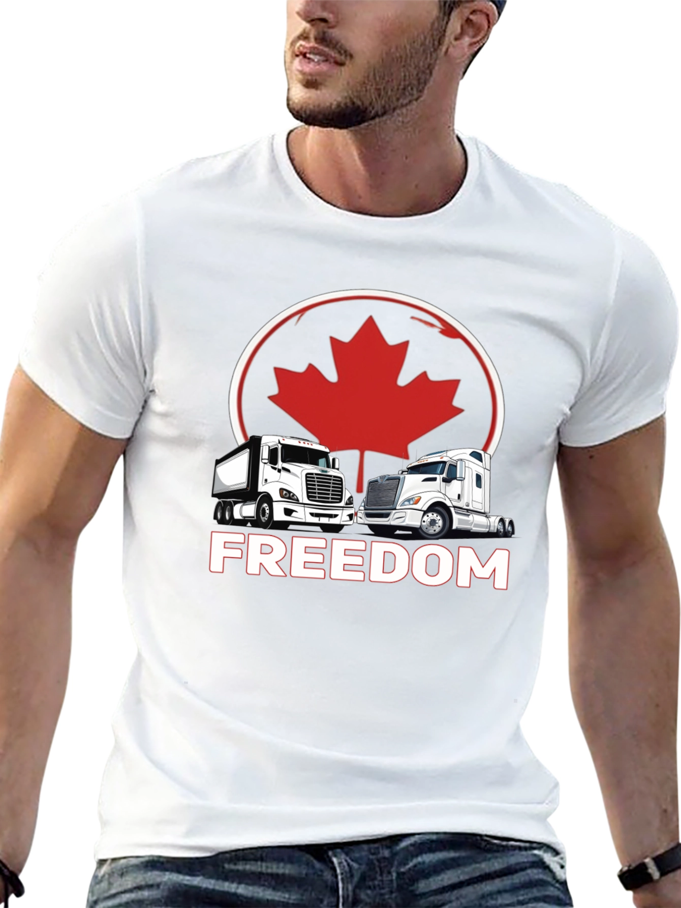 Black Freedom Trucker T-Shirt Canada Maple Leaf view 13
